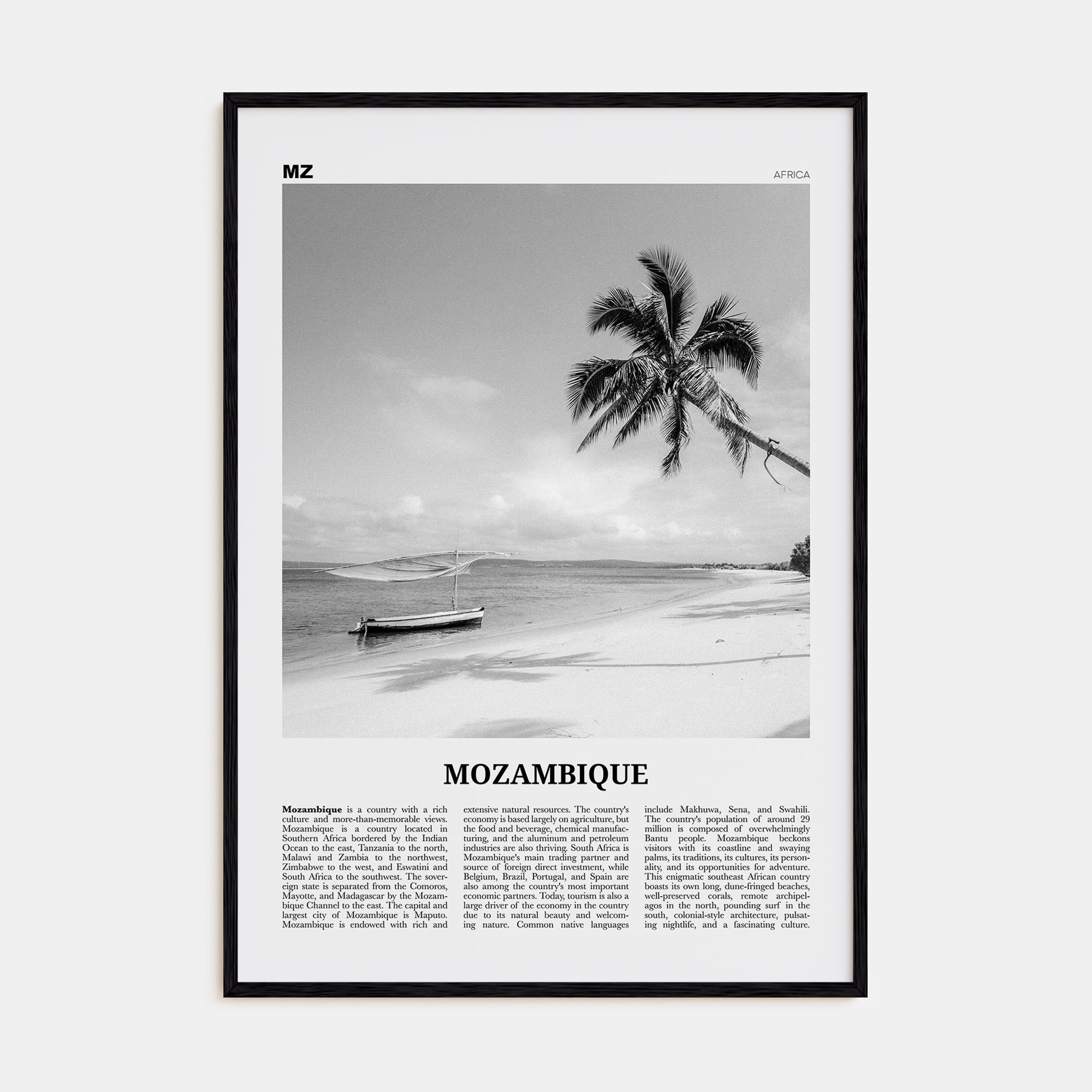 Mozambique Travel B&W Poster