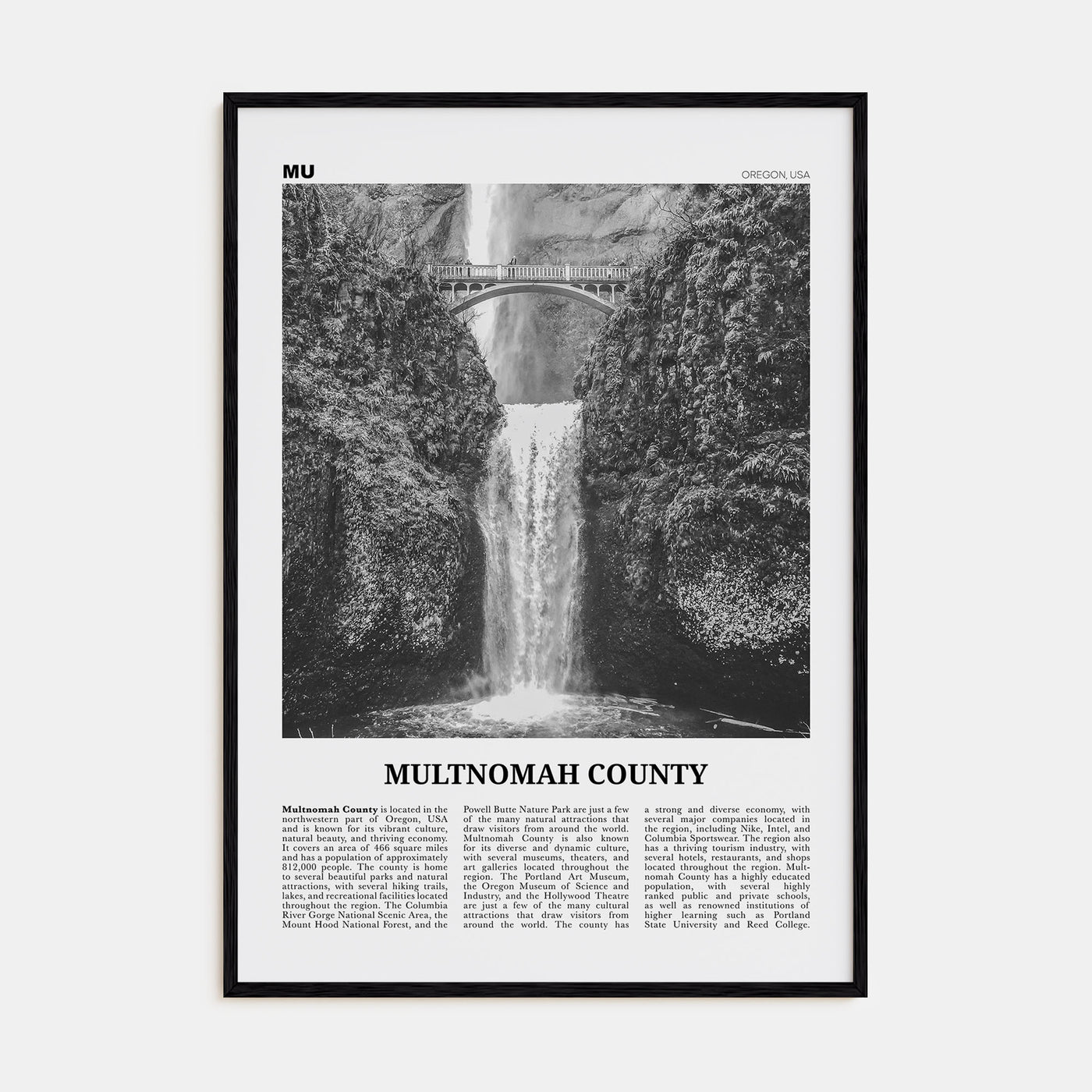Multnomah County Travel B&W Poster