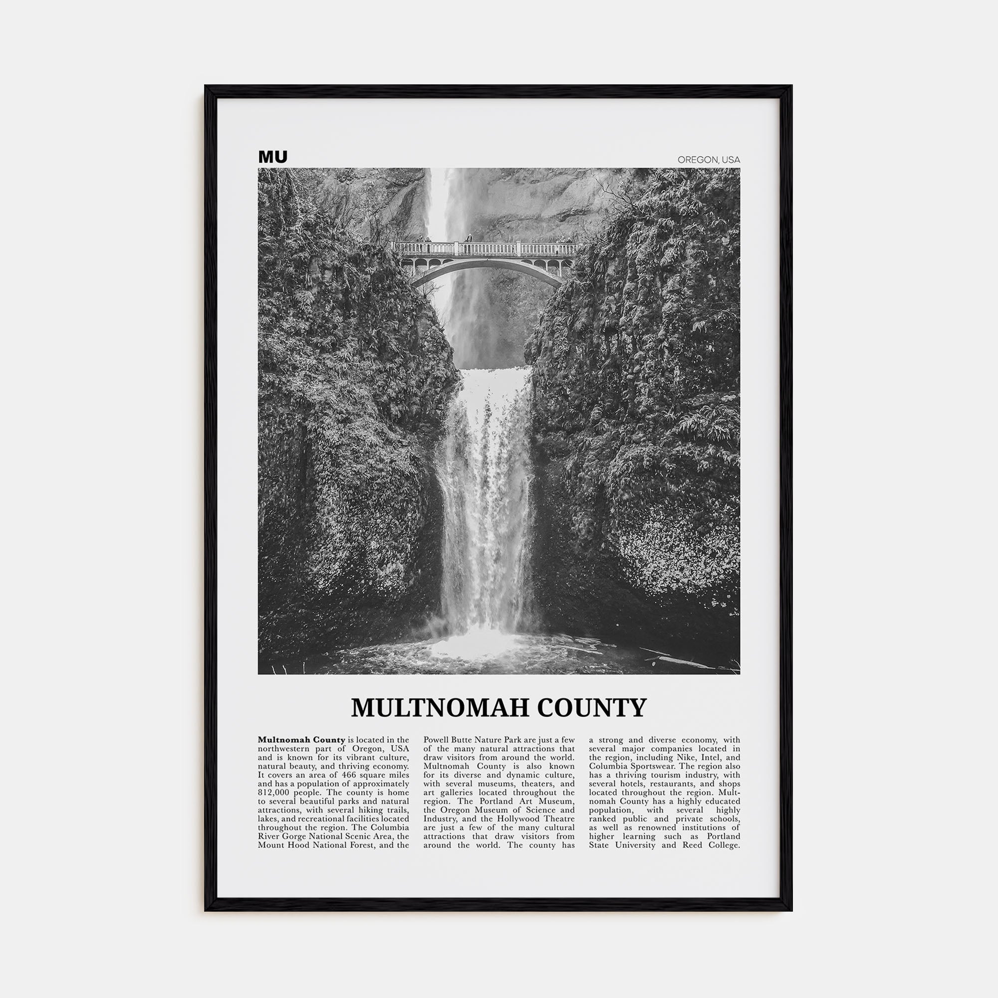 Multnomah County Travel B&W Poster