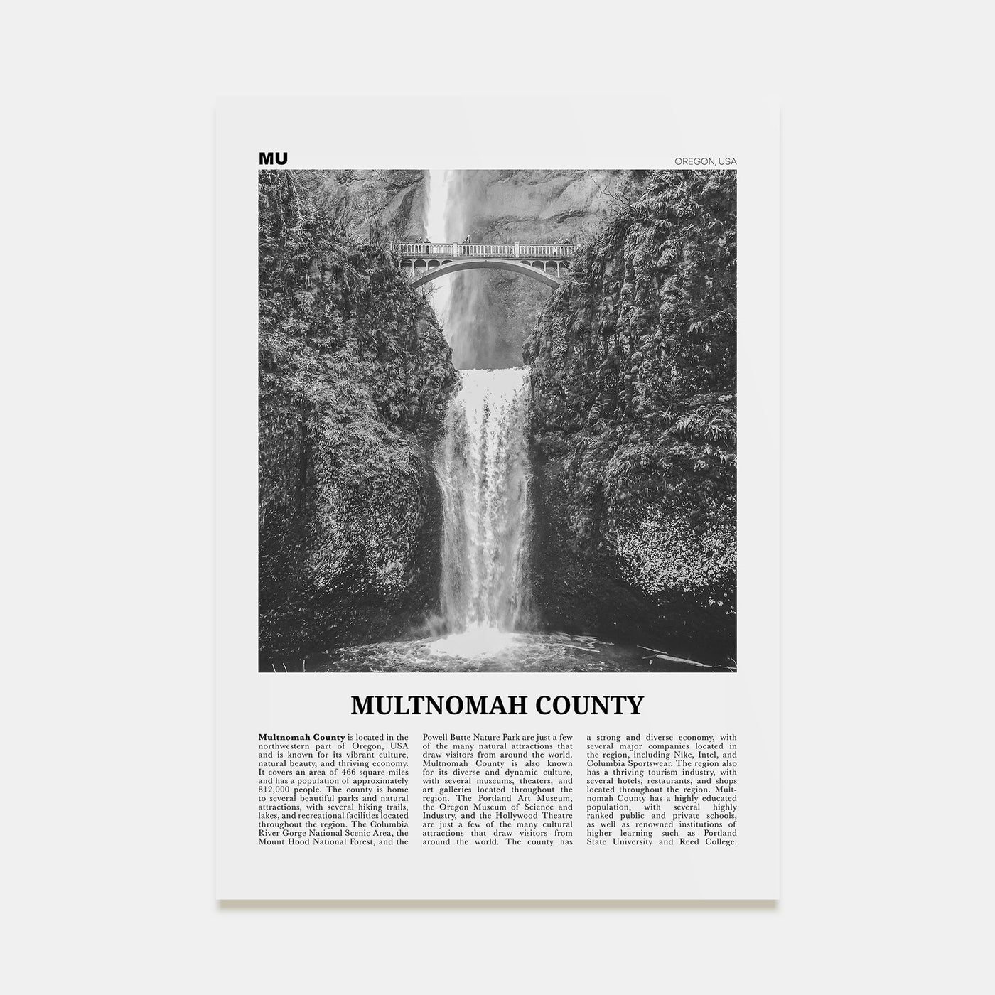 Multnomah County Travel B&W Poster