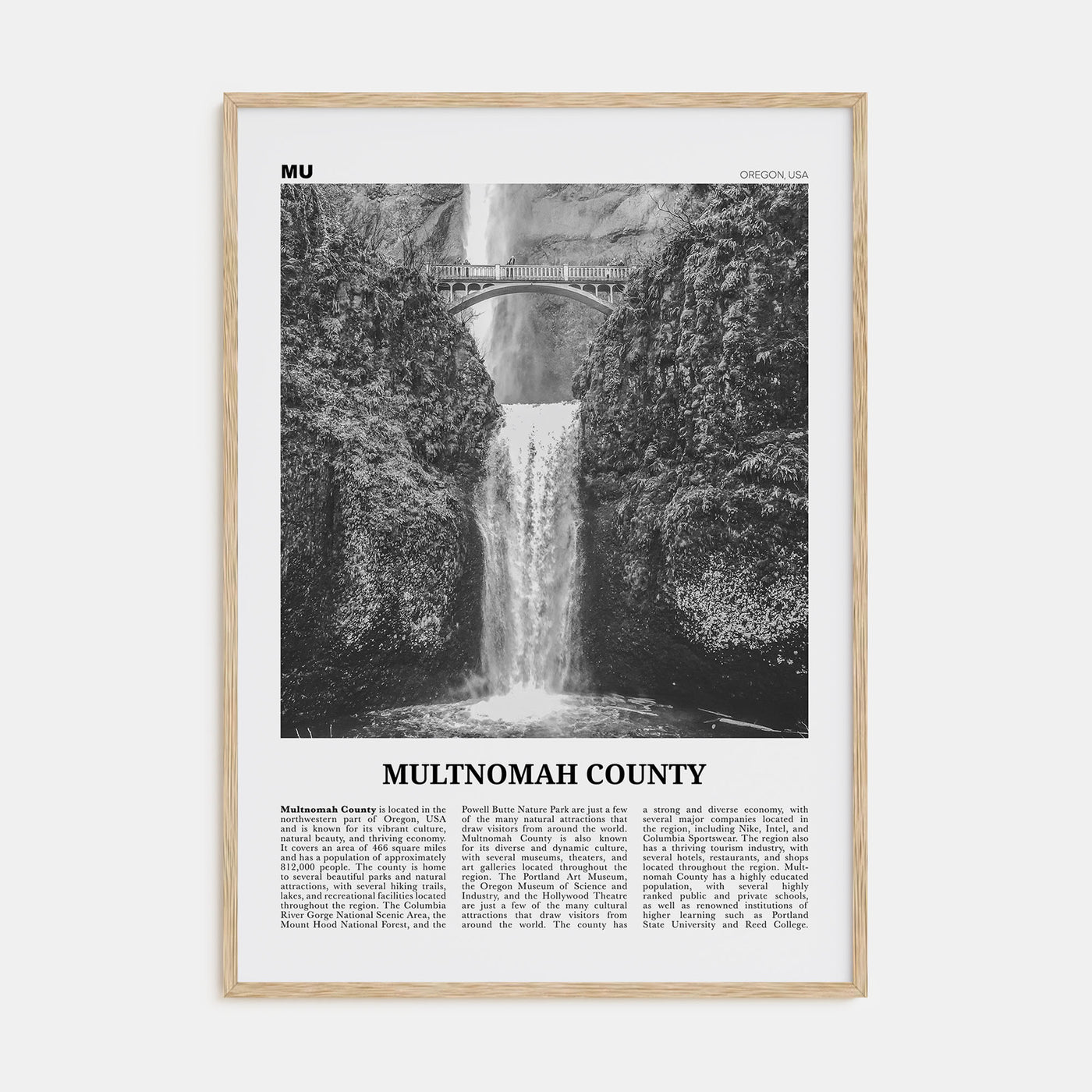 Multnomah County Travel B&W Poster