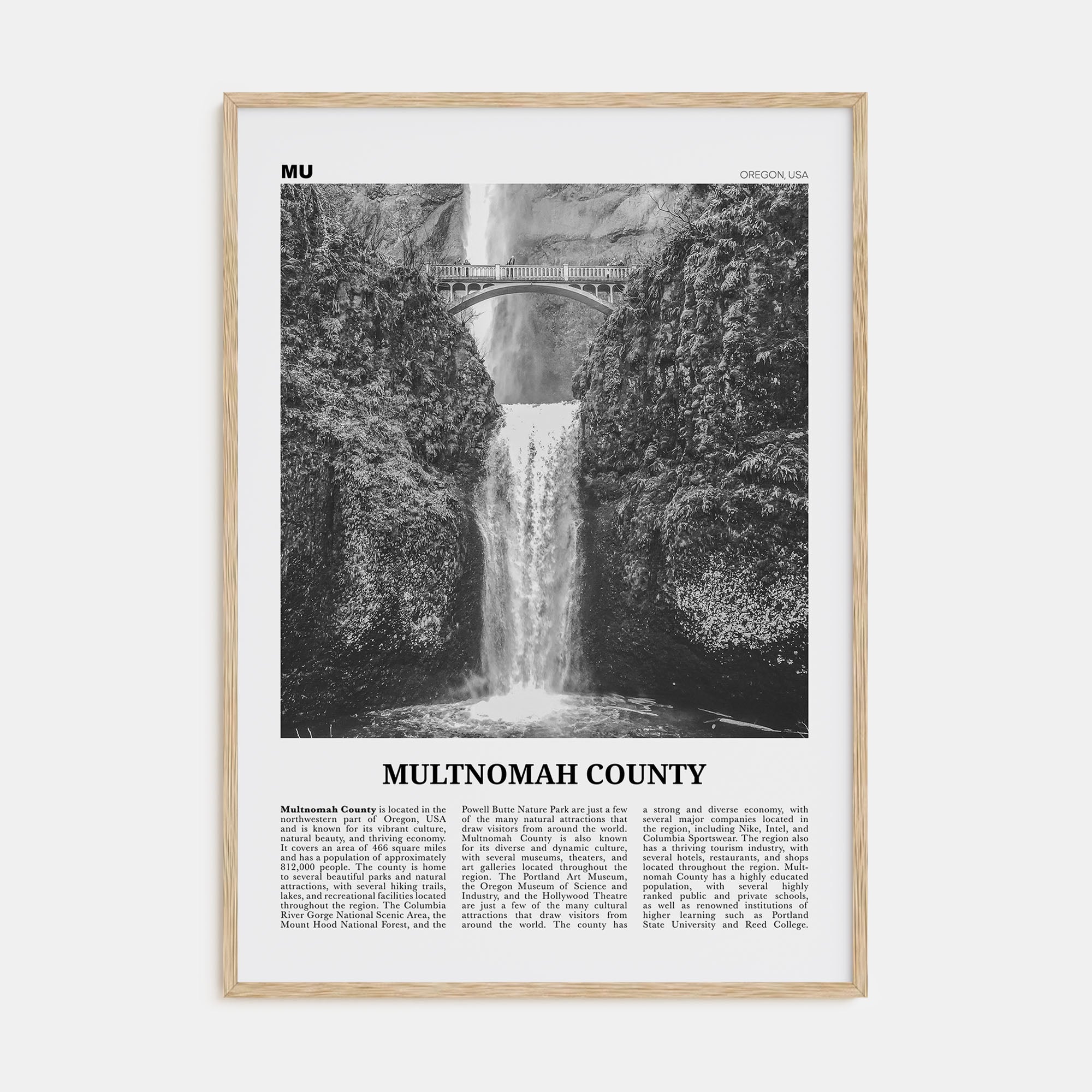 Multnomah County Travel B&W Poster