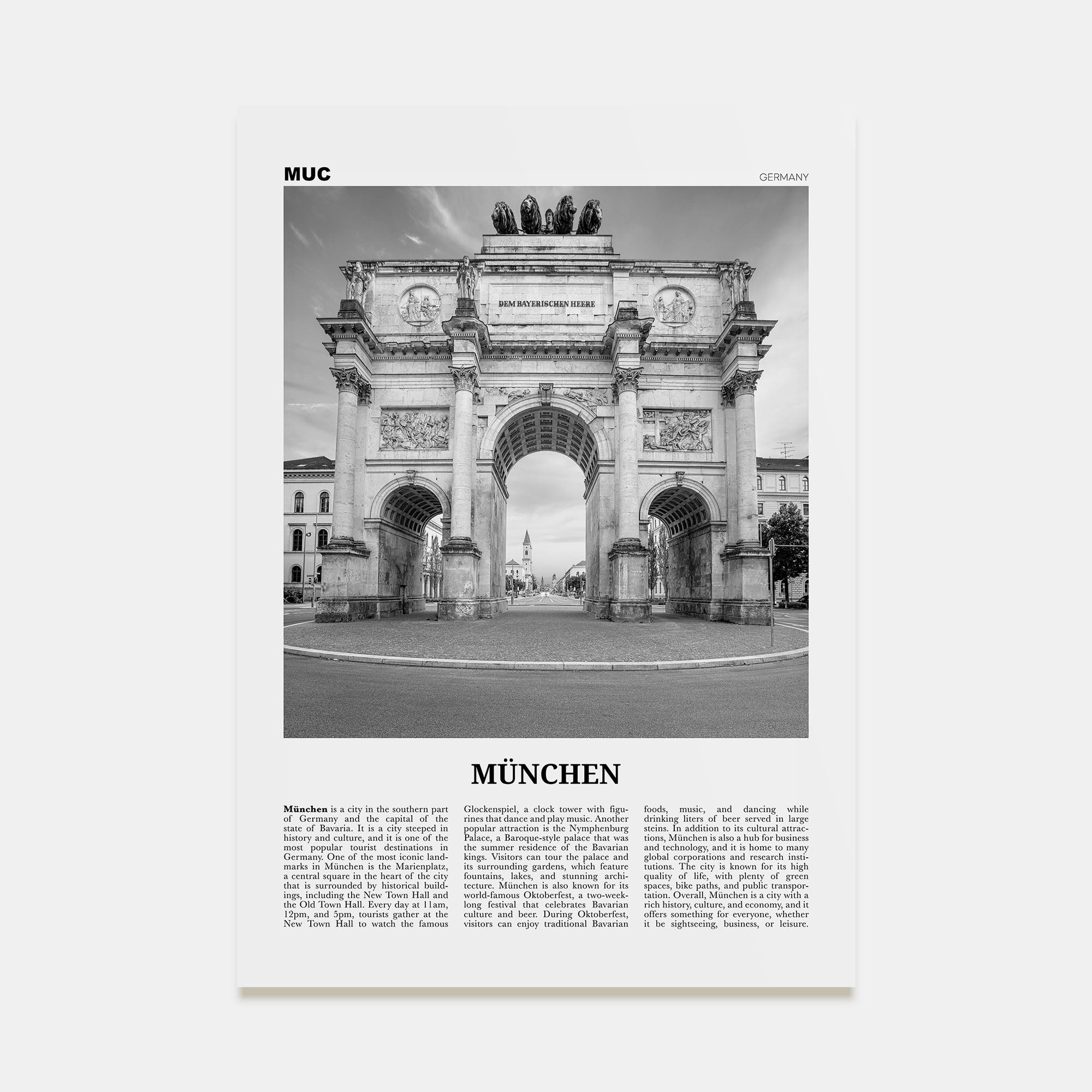 München Travel B&W Poster