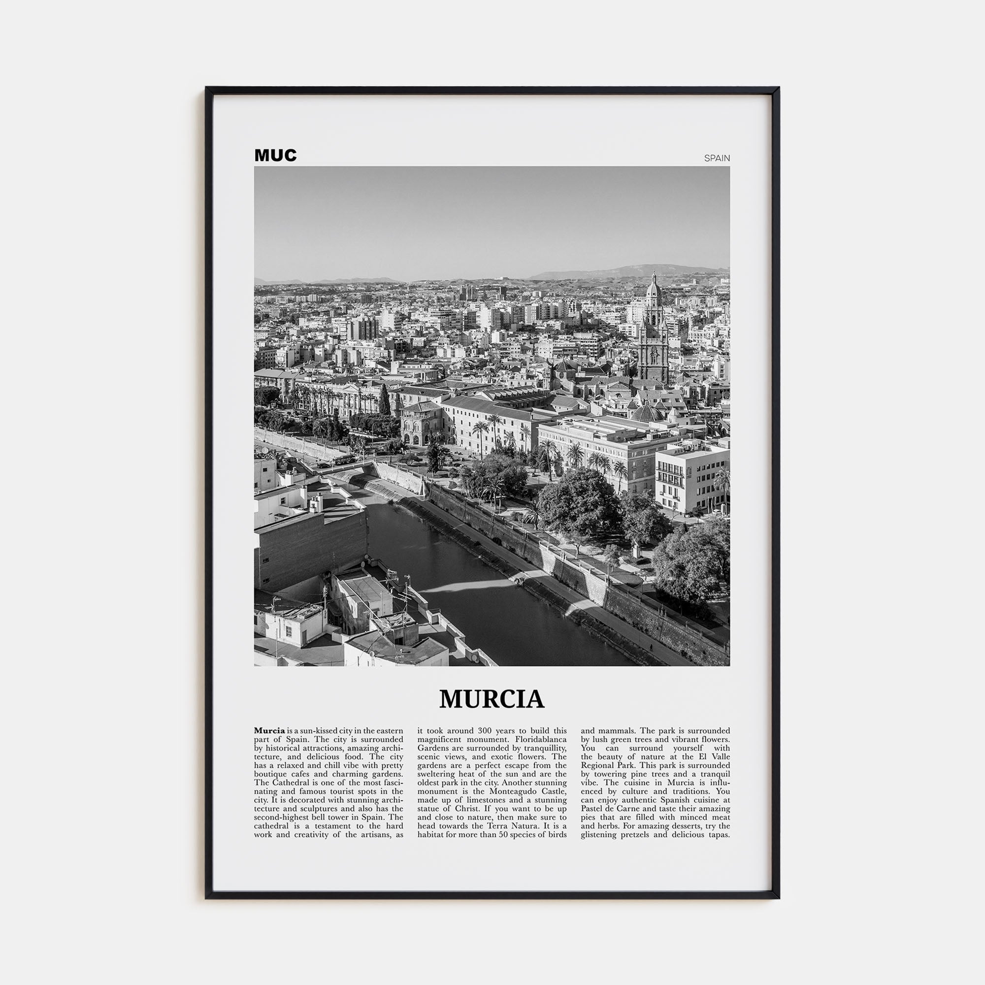 Murcia Travel B&W Poster