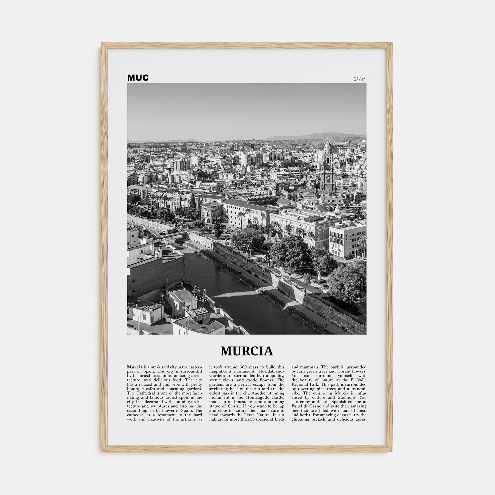 Murcia Travel B&W Poster