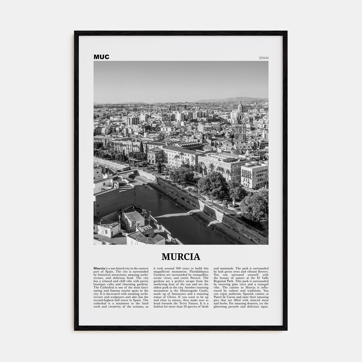 Murcia Travel B&W Poster