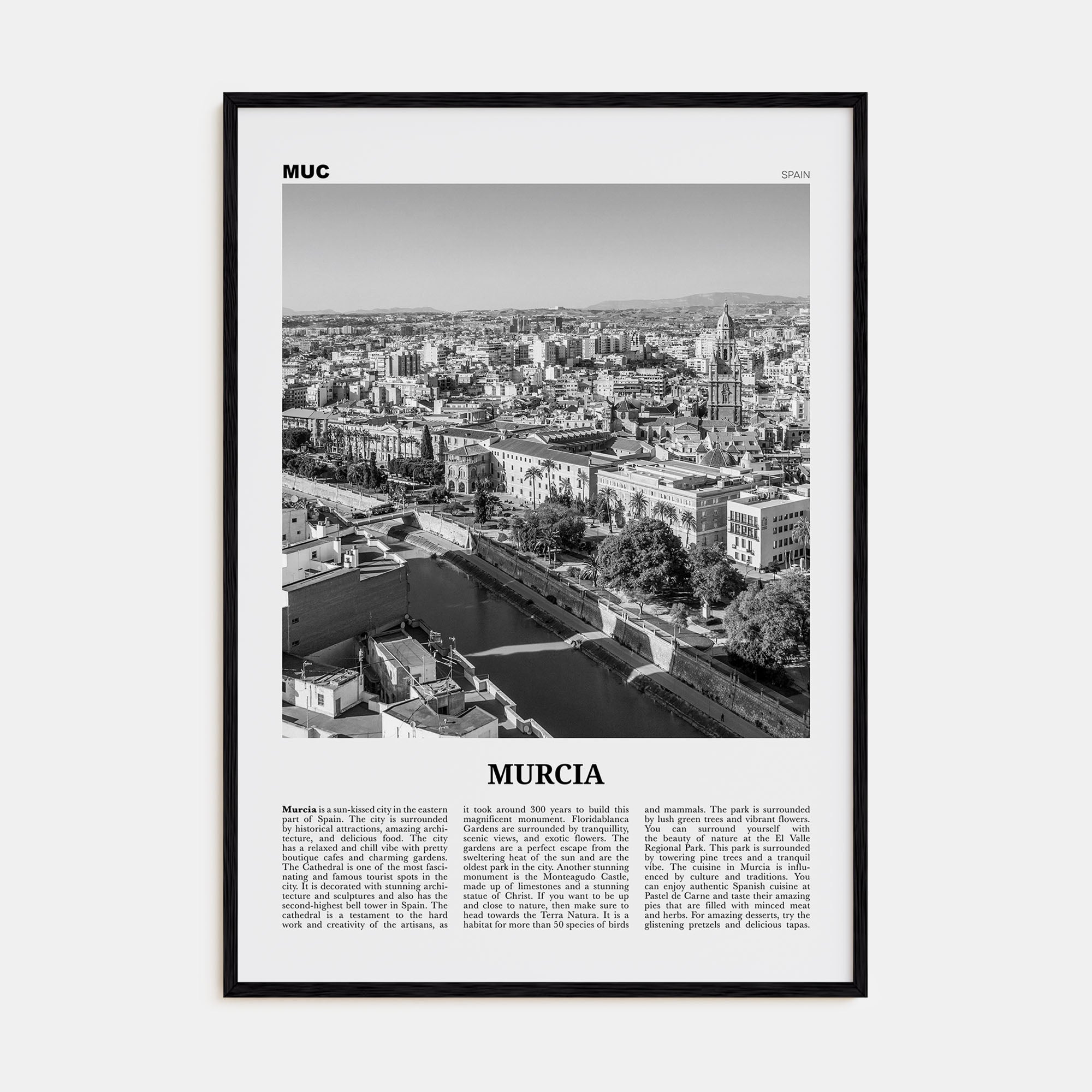 Murcia Travel B&W Poster