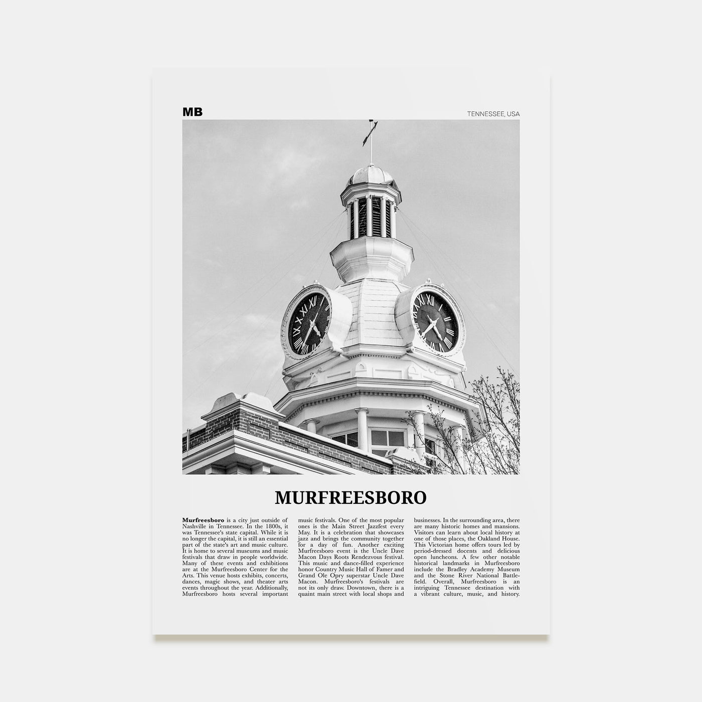 Murfreesboro Travel B&W Poster
