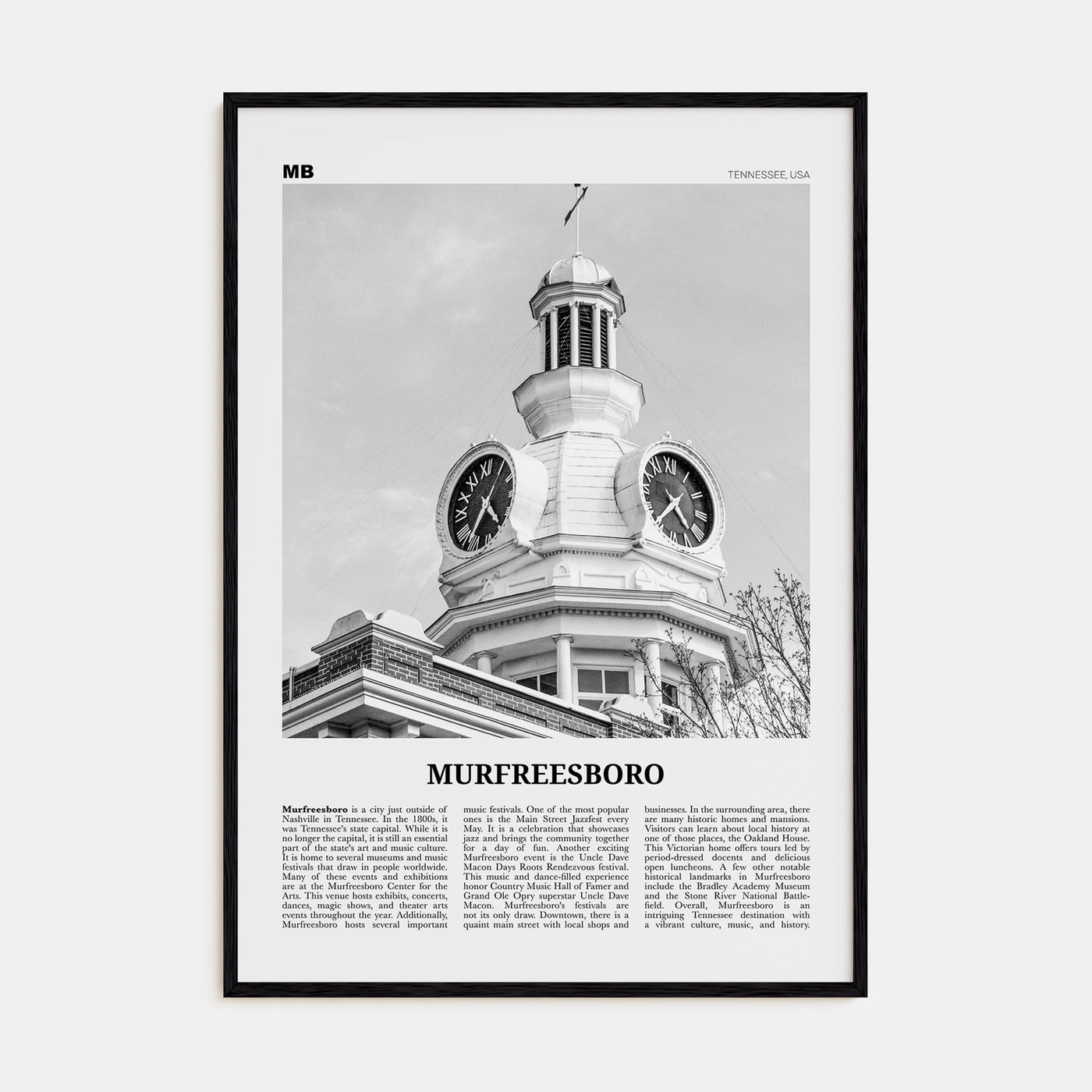 Murfreesboro Travel B&W Poster