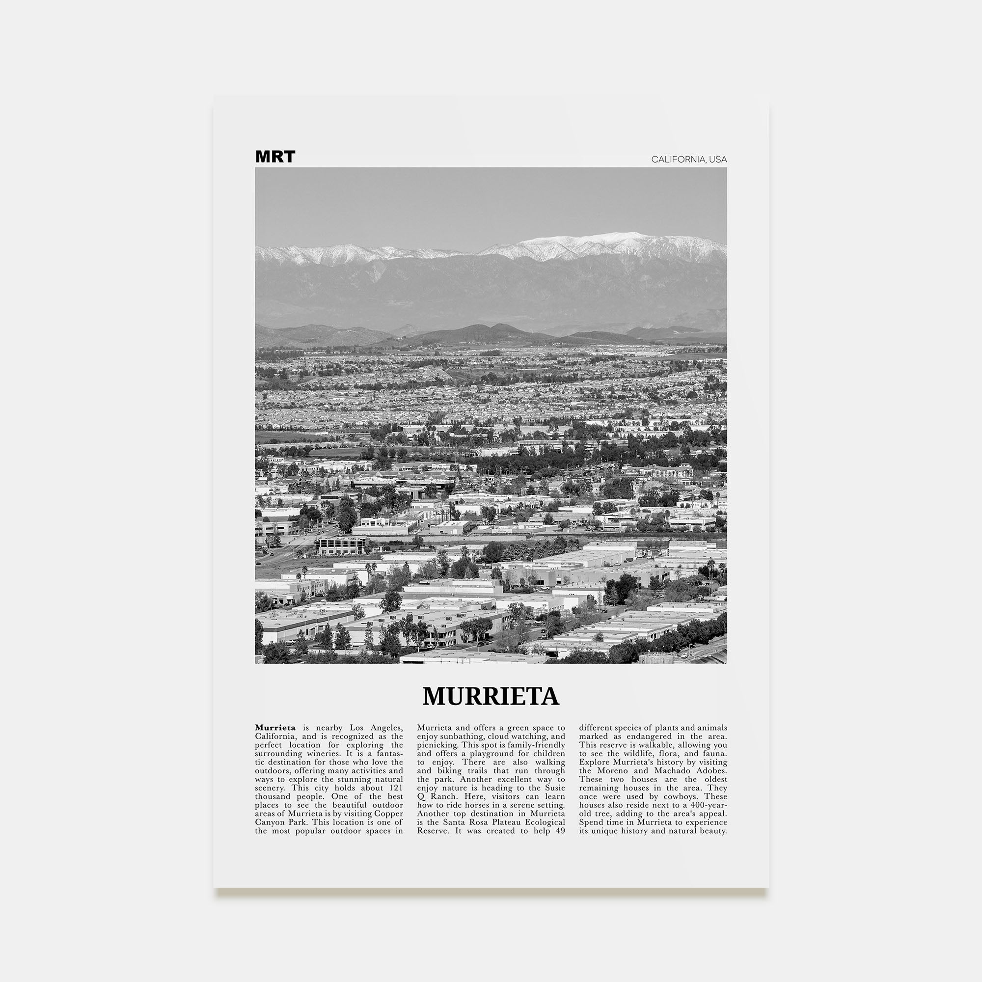 Murrieta Travel B&W No 2 Poster