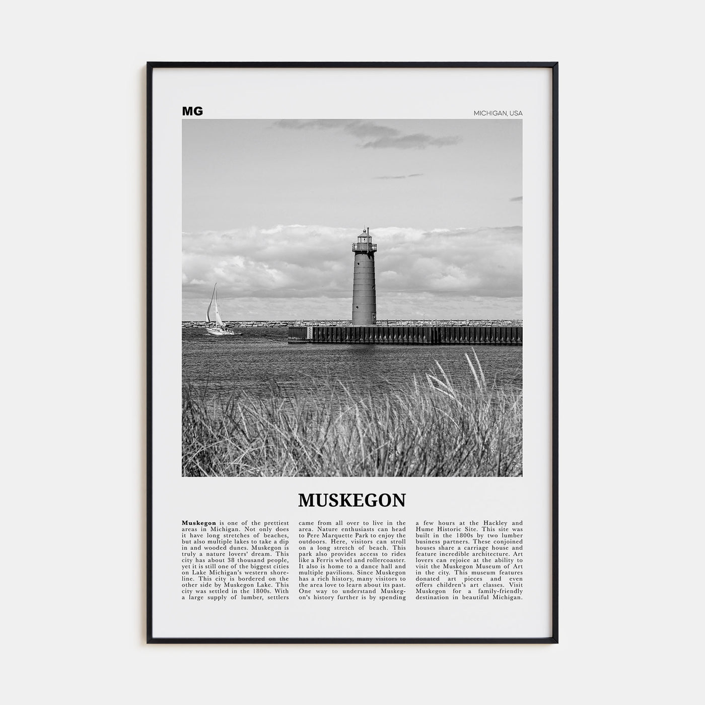 Muskegon Travel B&W Poster