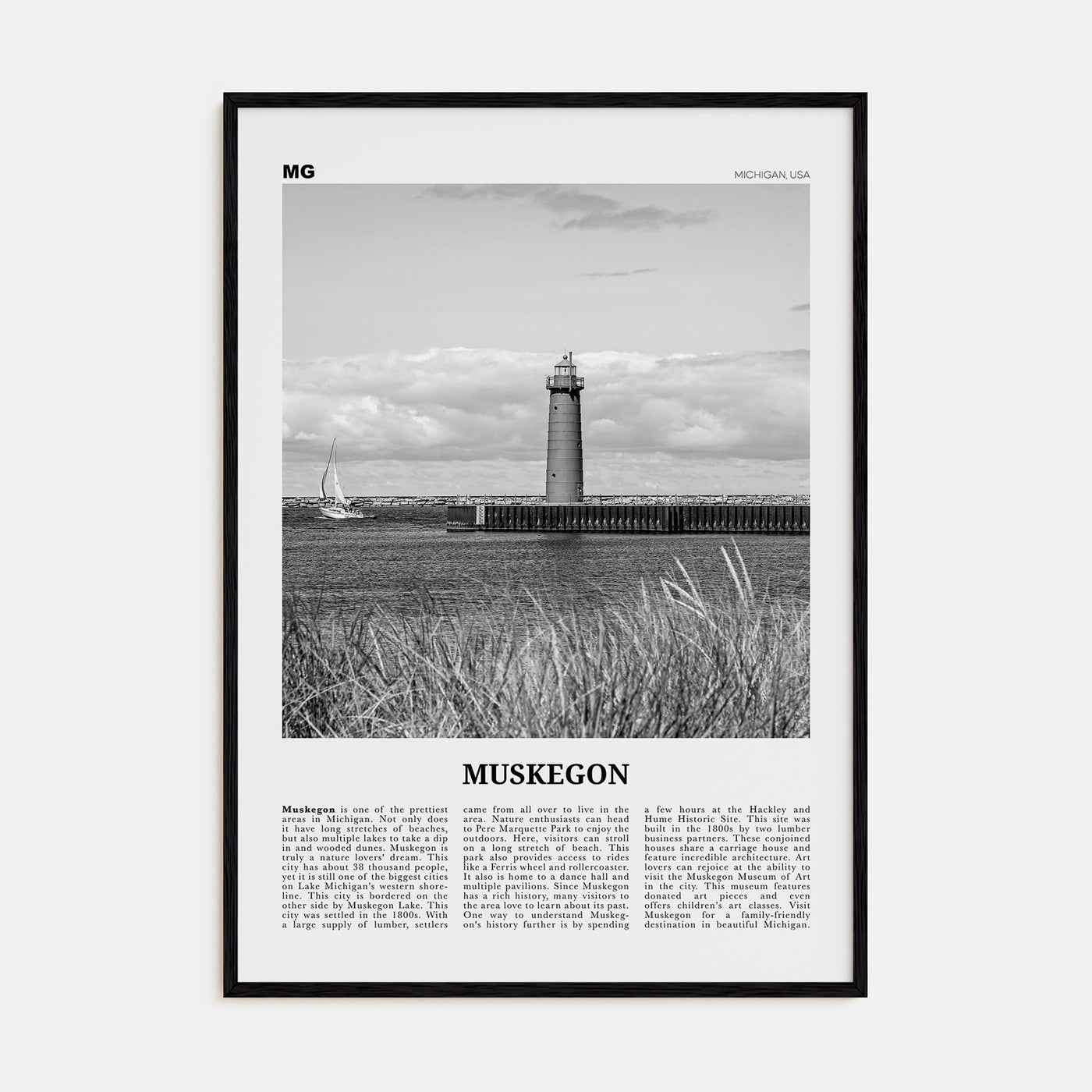 Muskegon Travel B&W Poster