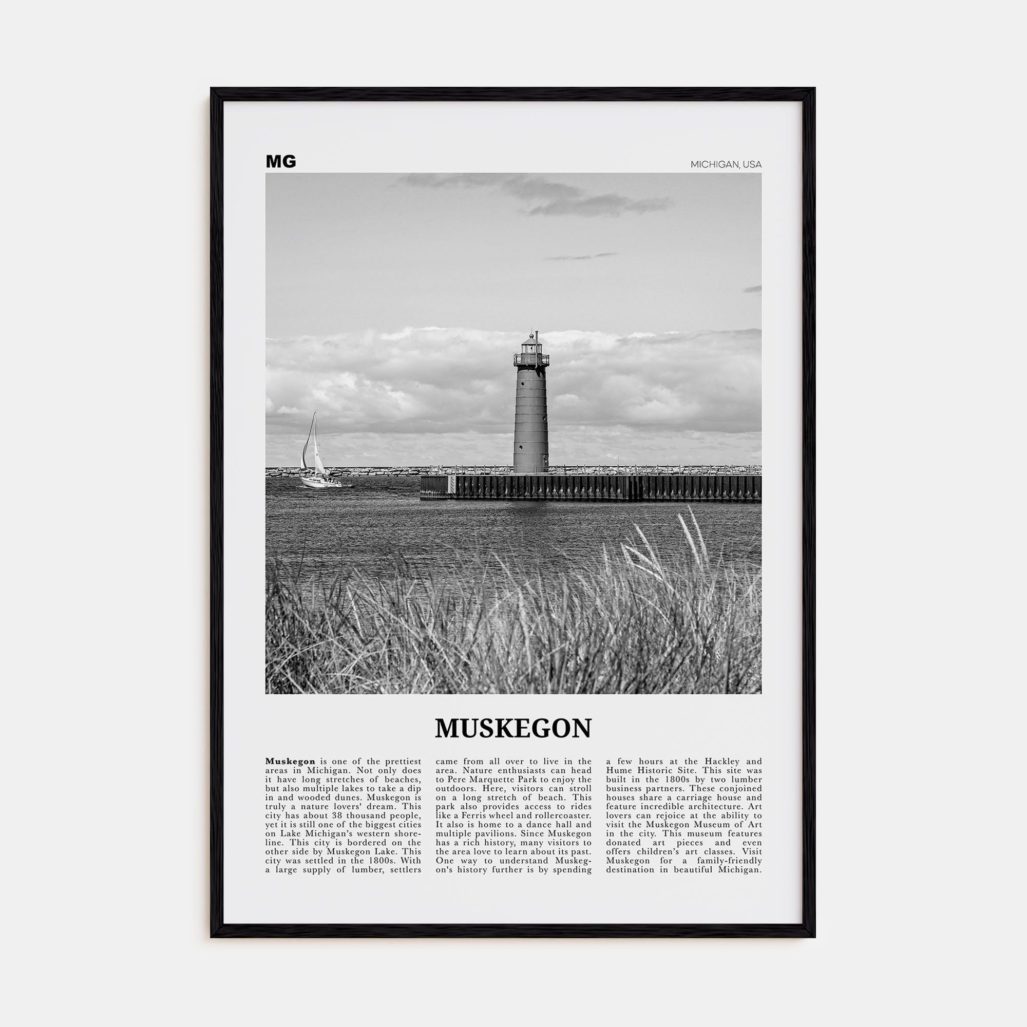Muskegon Travel B&W Poster
