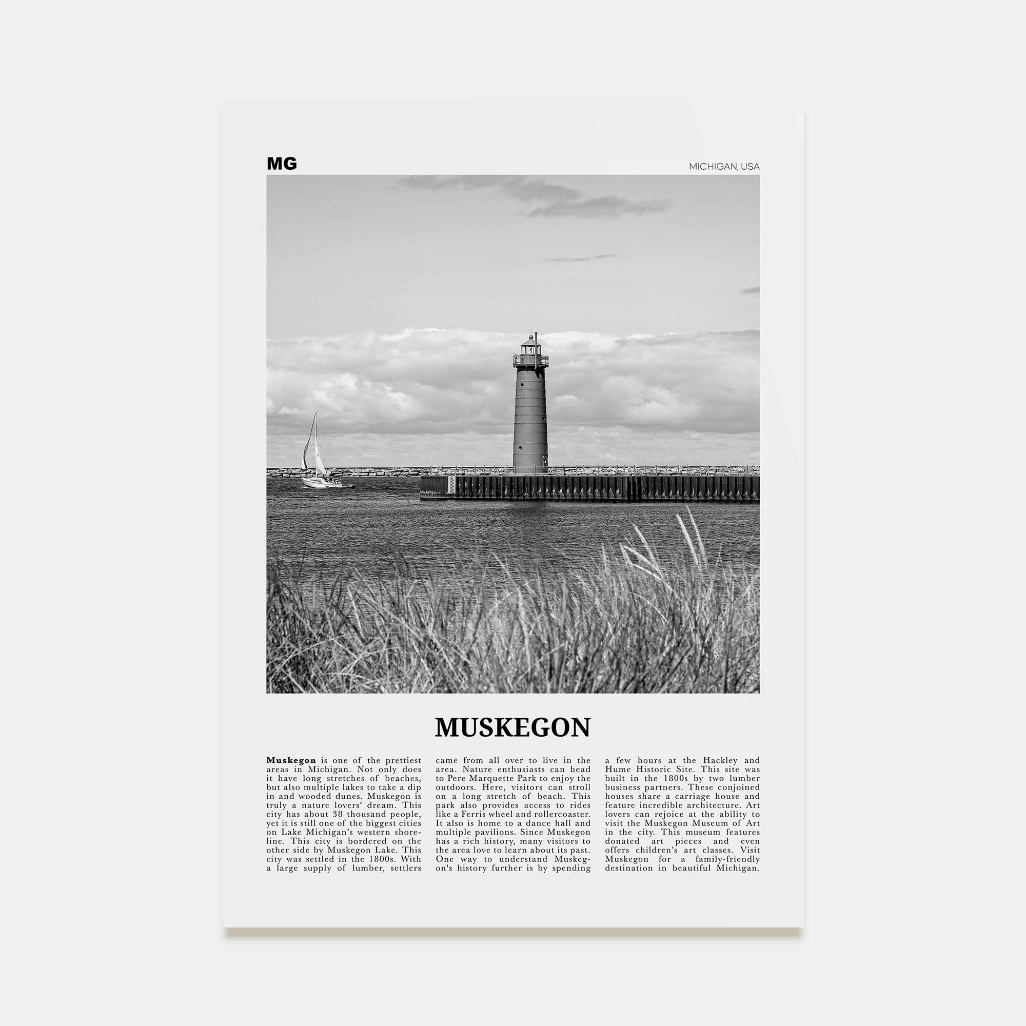 Muskegon Travel B&W Poster
