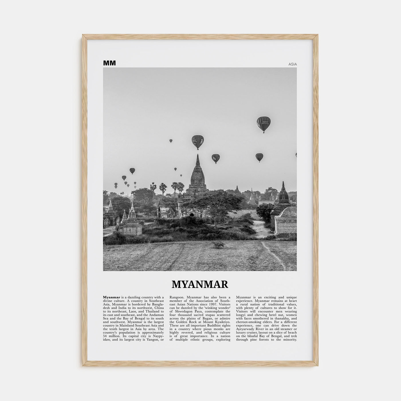 Myanmar Travel B&W Poster