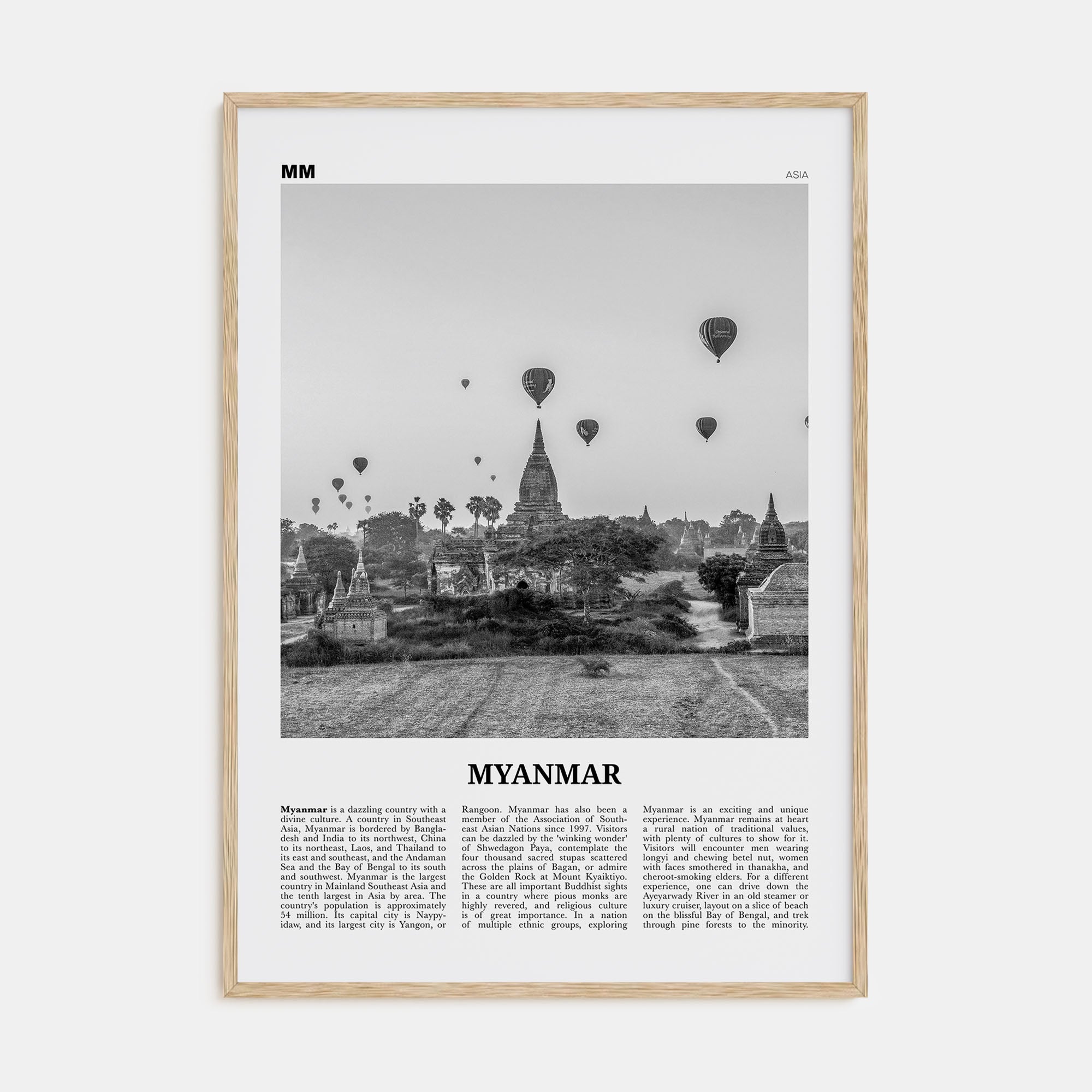 Myanmar Travel B&W Poster