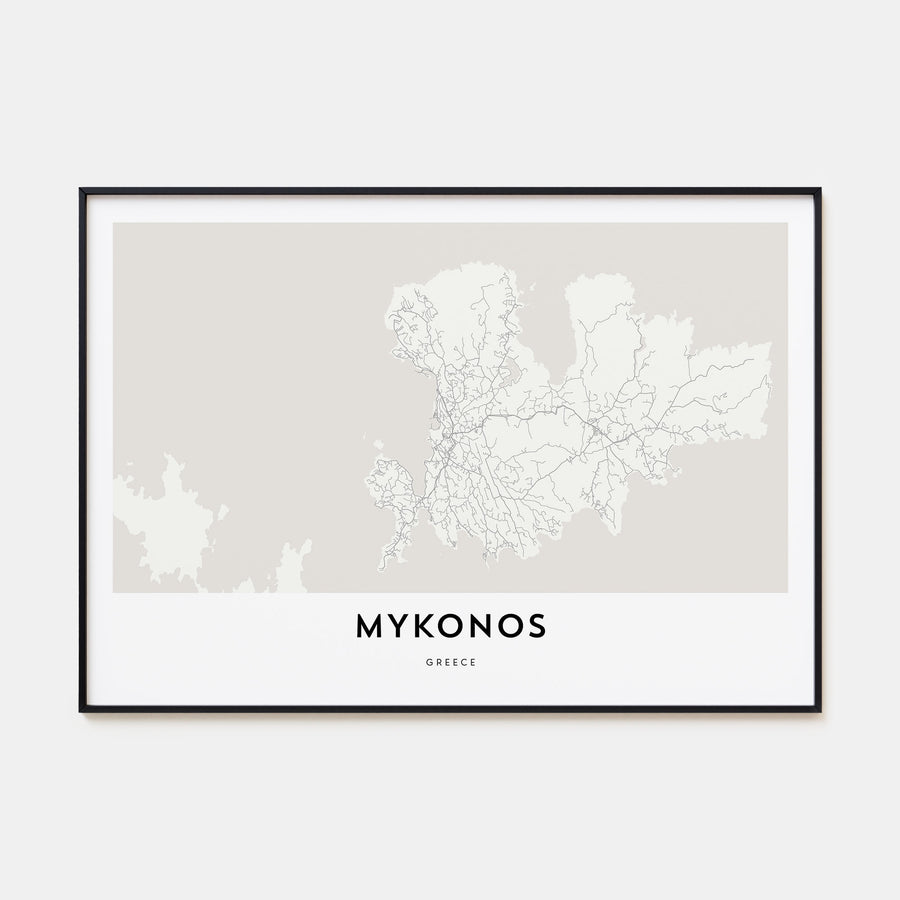 Mykonos Map Landscape Poster