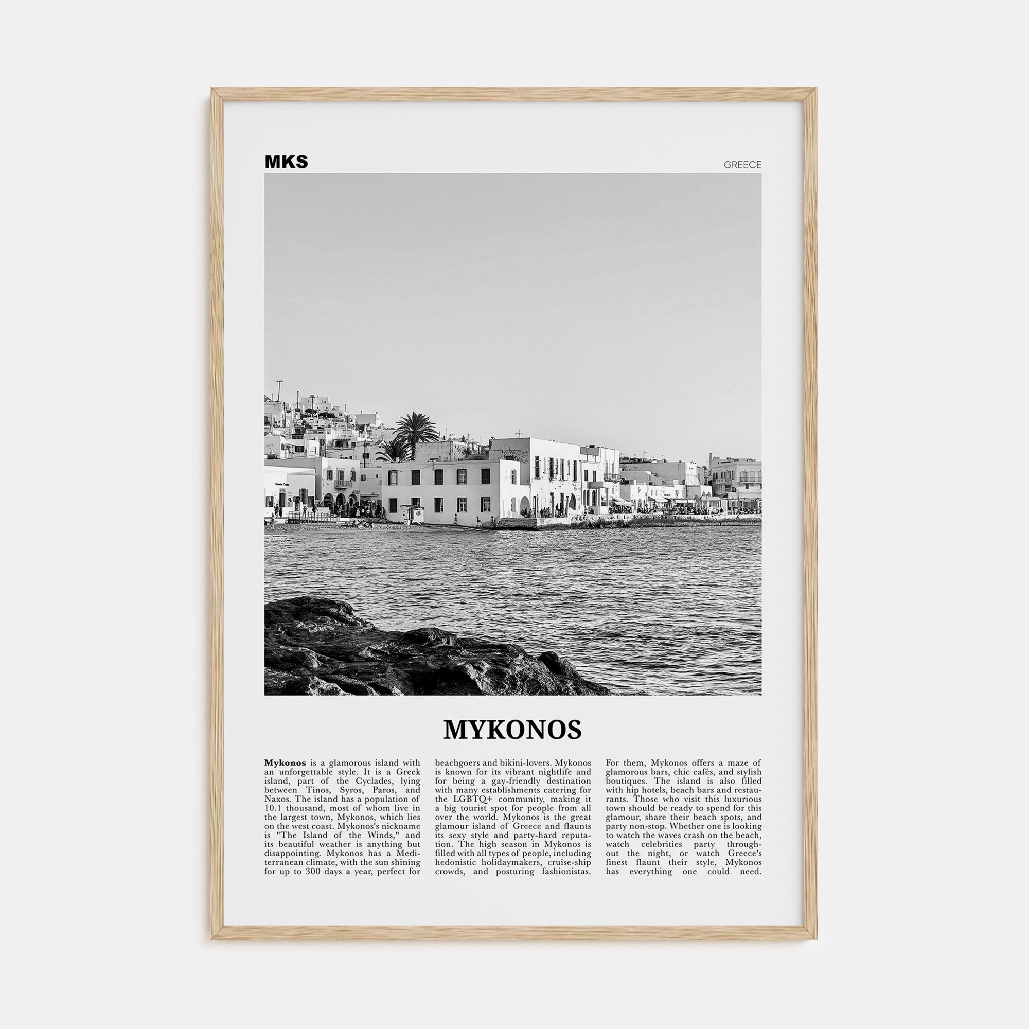 Mykonos Travel B&W Poster