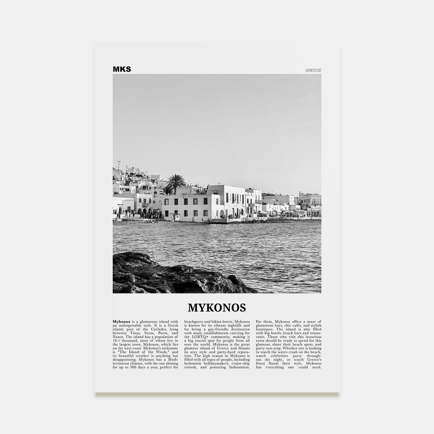 Mykonos Travel B&W Poster