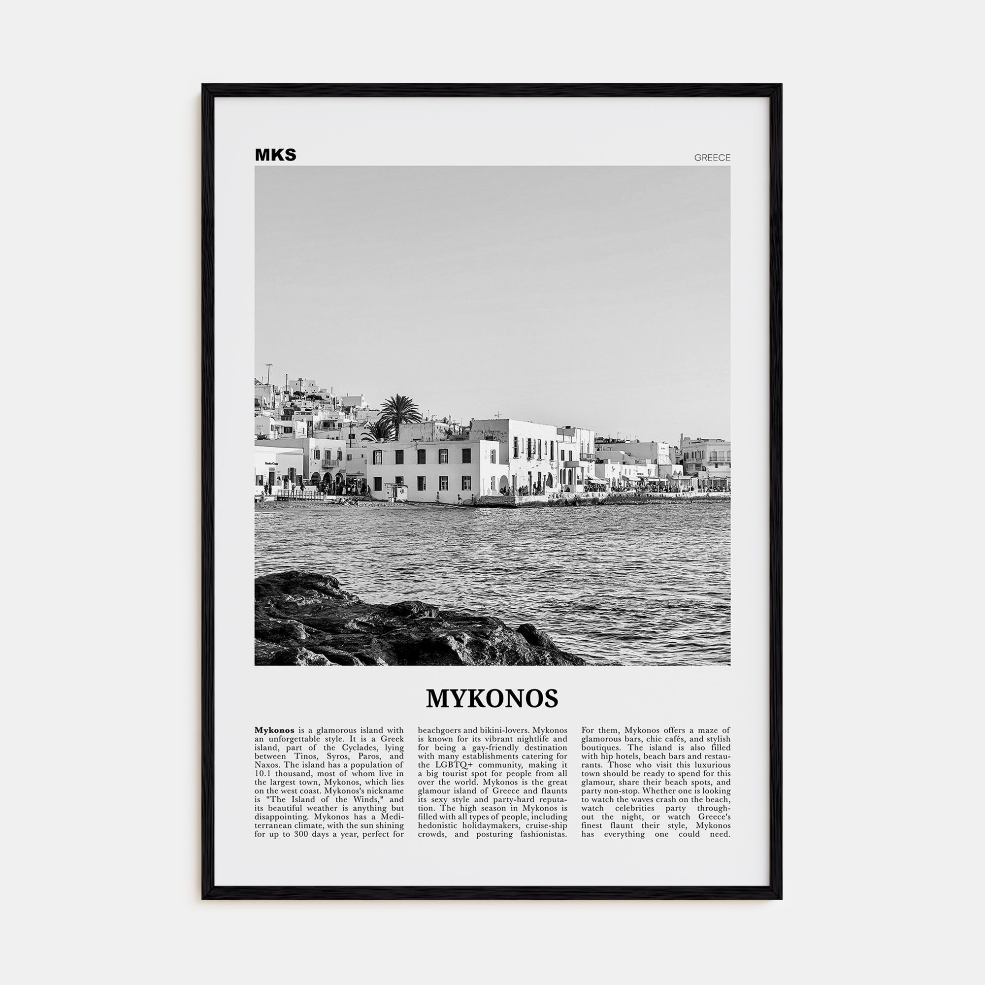 Mykonos Travel B&W Poster