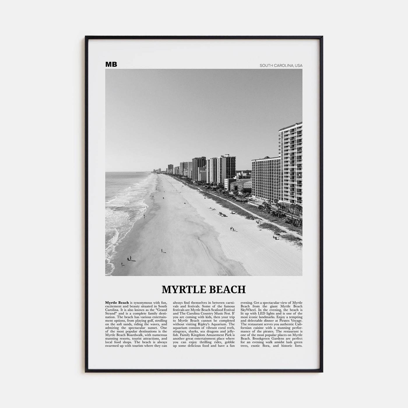 Myrtle Beach Travel B&W Poster