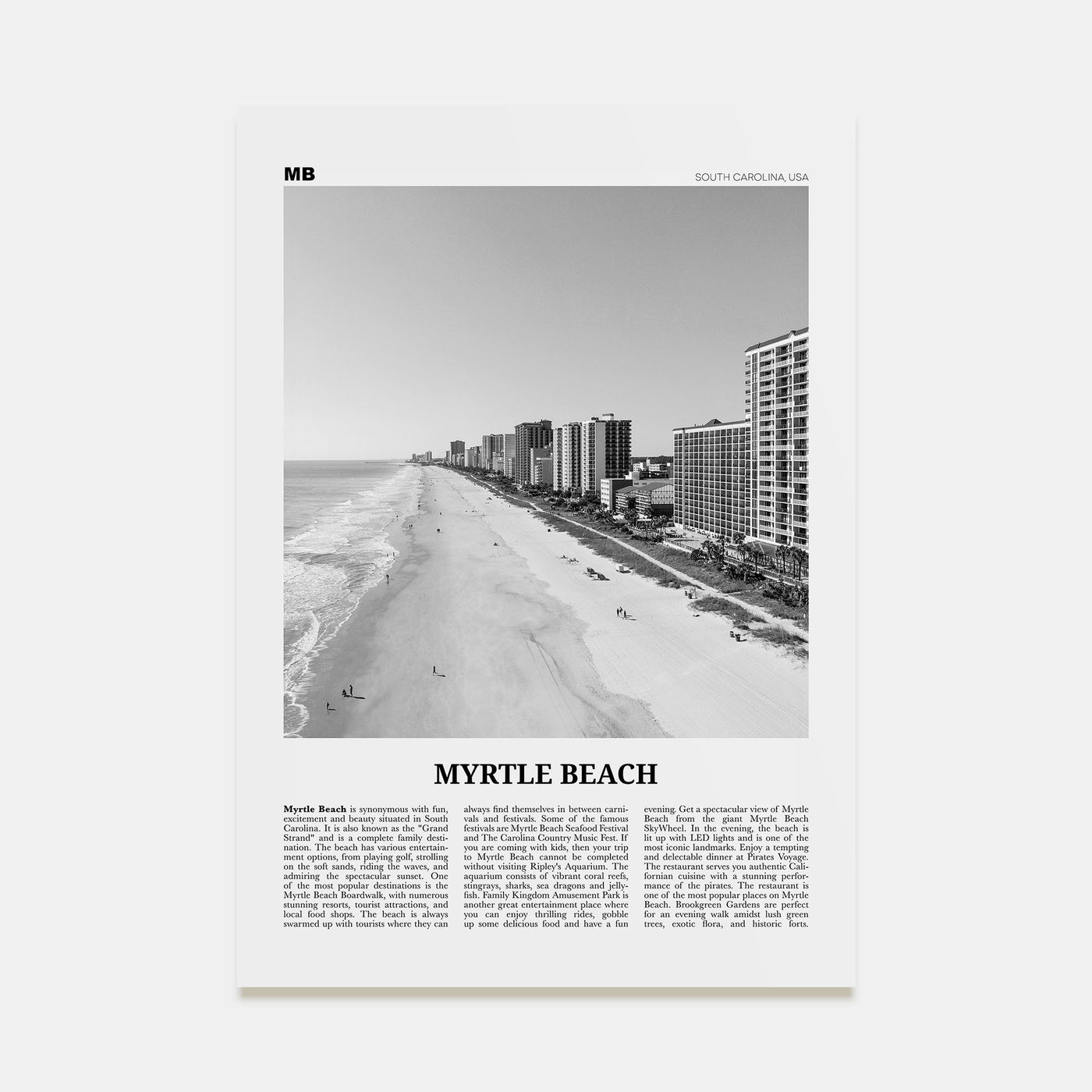 Myrtle Beach Travel B&W Poster