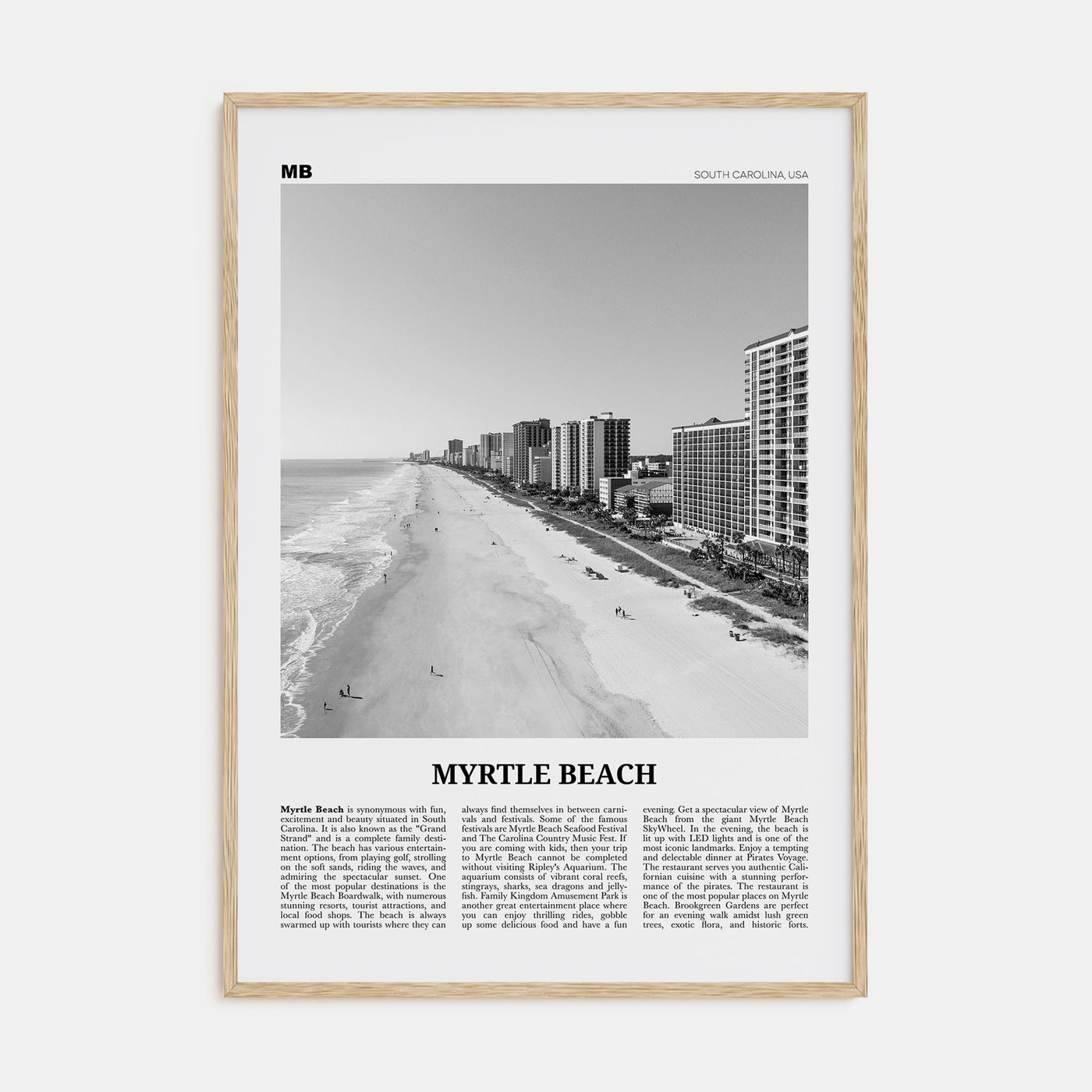 Myrtle Beach Travel B&W Poster