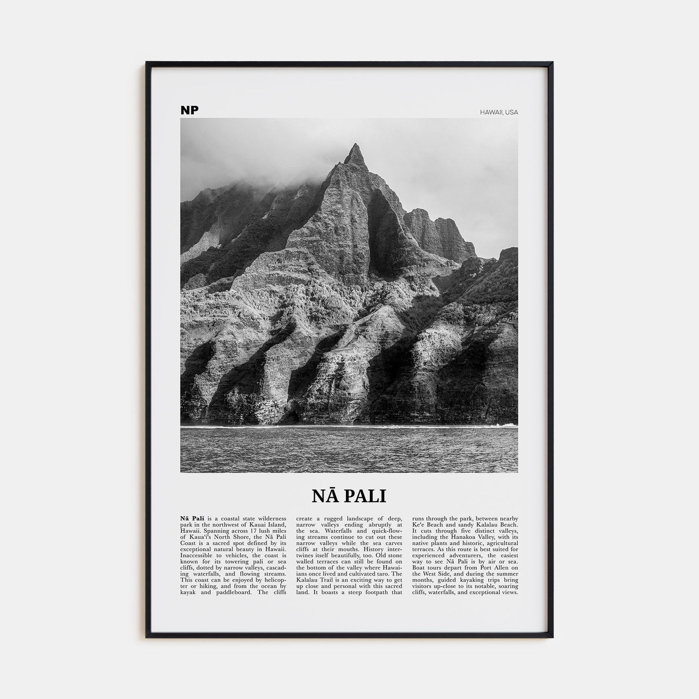 Nā Pali Travel B&W Poster