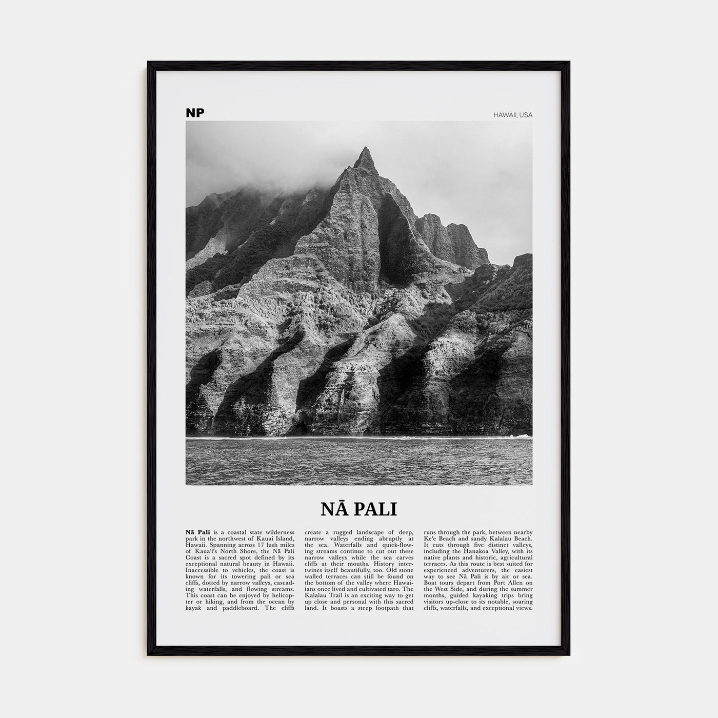 Nā Pali Travel B&W Poster