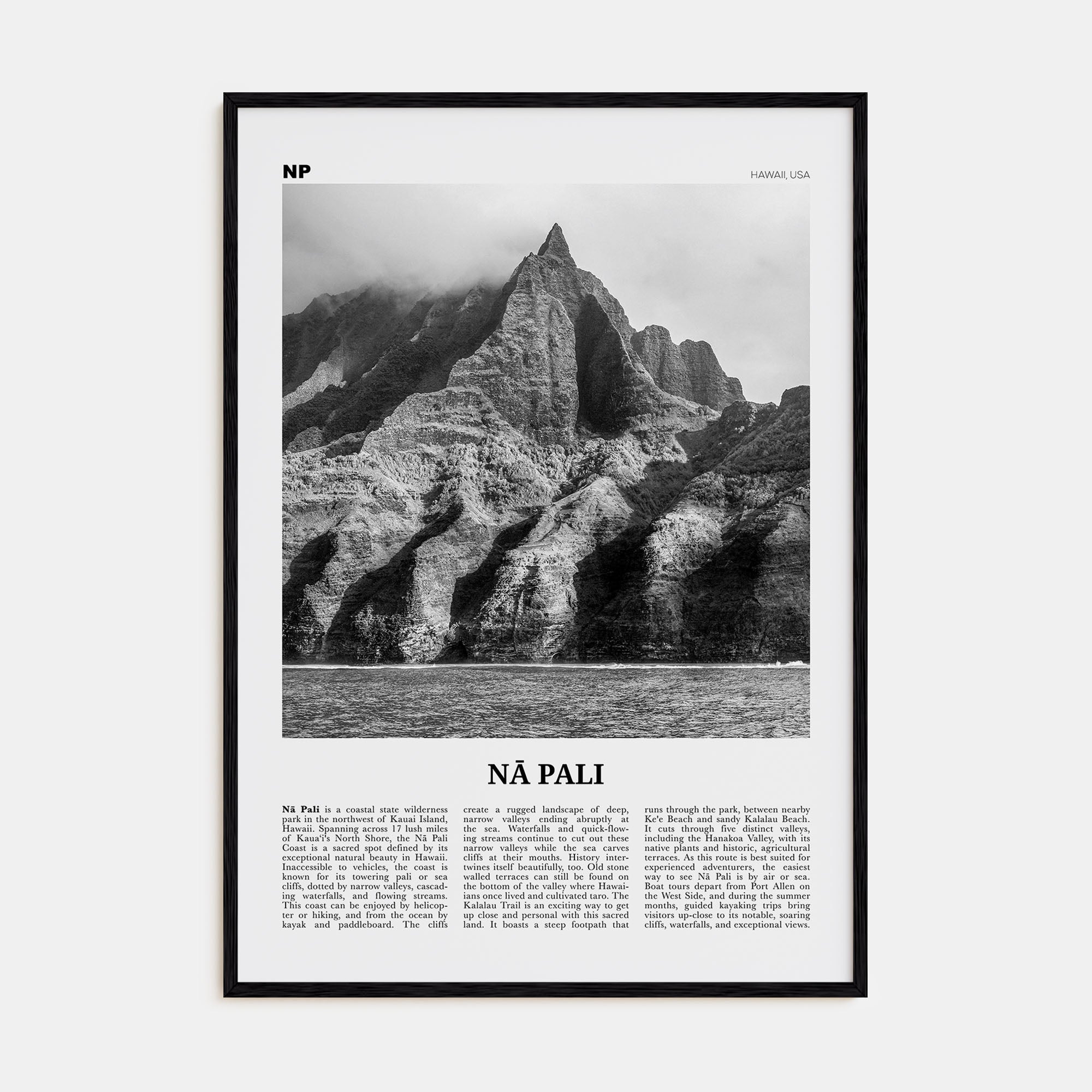 Nā Pali Travel B&W Poster