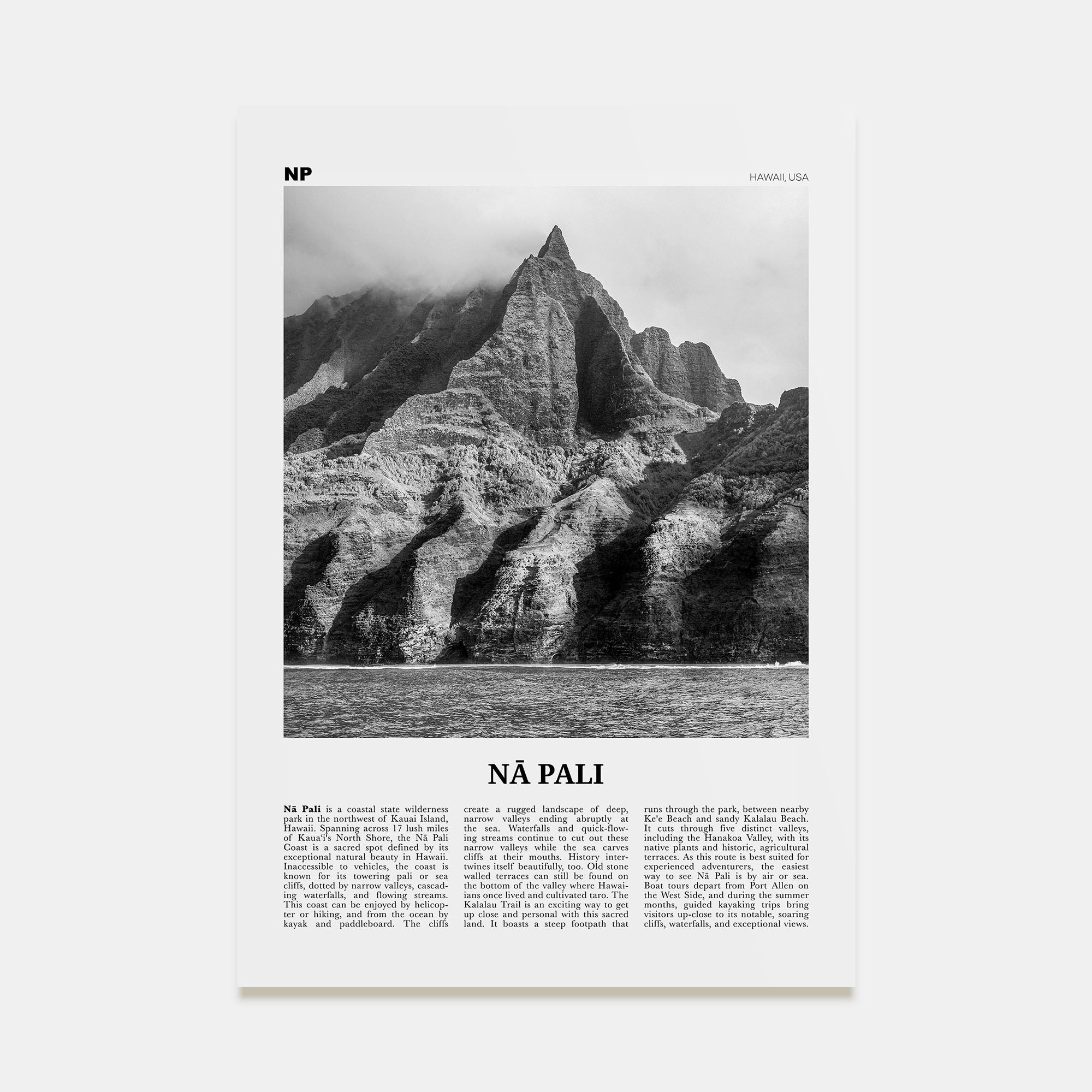 Nā Pali Travel B&W Poster