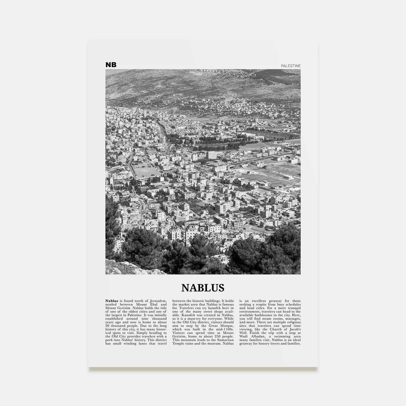 Nablus Travel B&W Poster