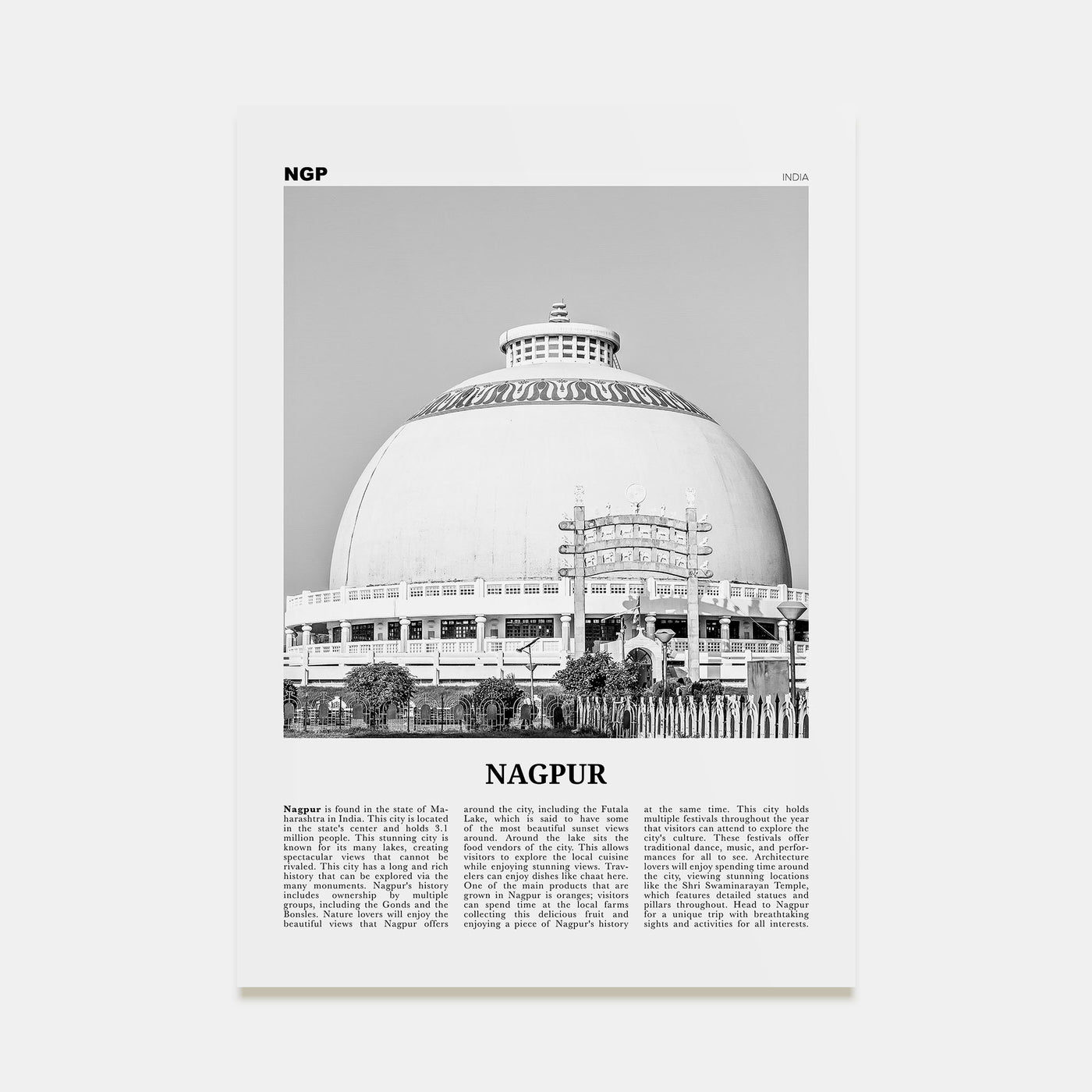 Nagpur Travel B&W Poster