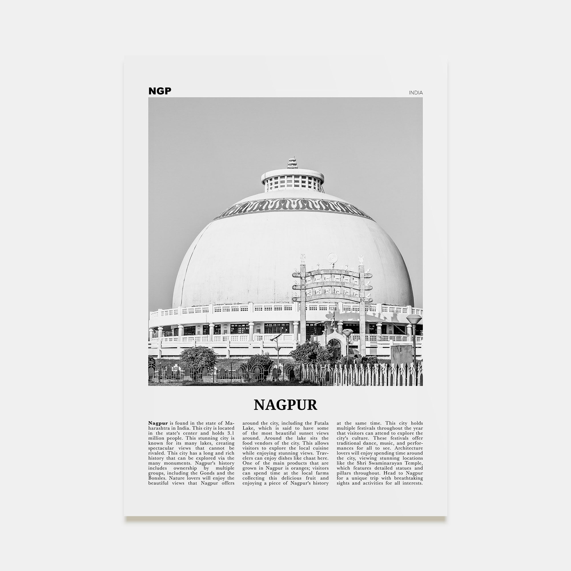 Nagpur Travel B&W Poster