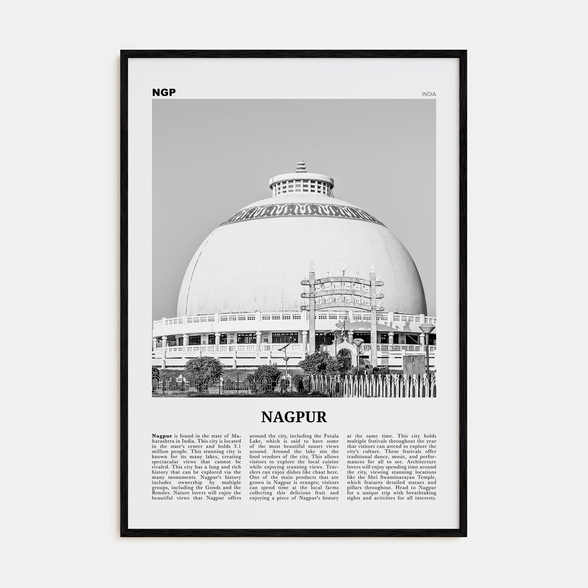 Nagpur Travel B&W Poster