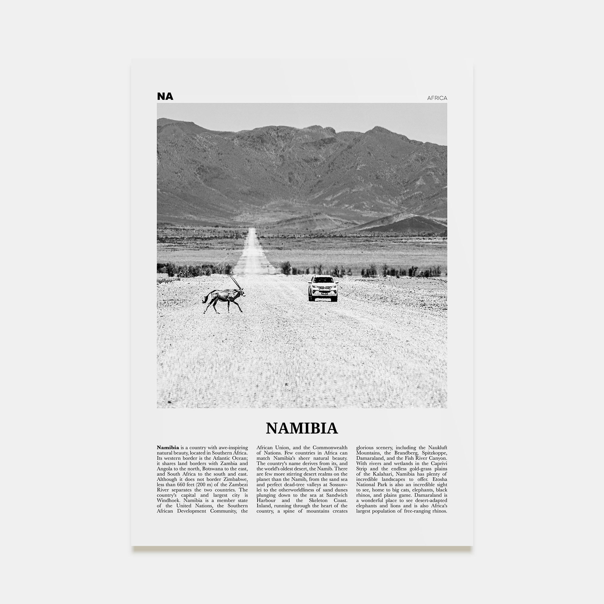 Namibia Travel B&W Poster