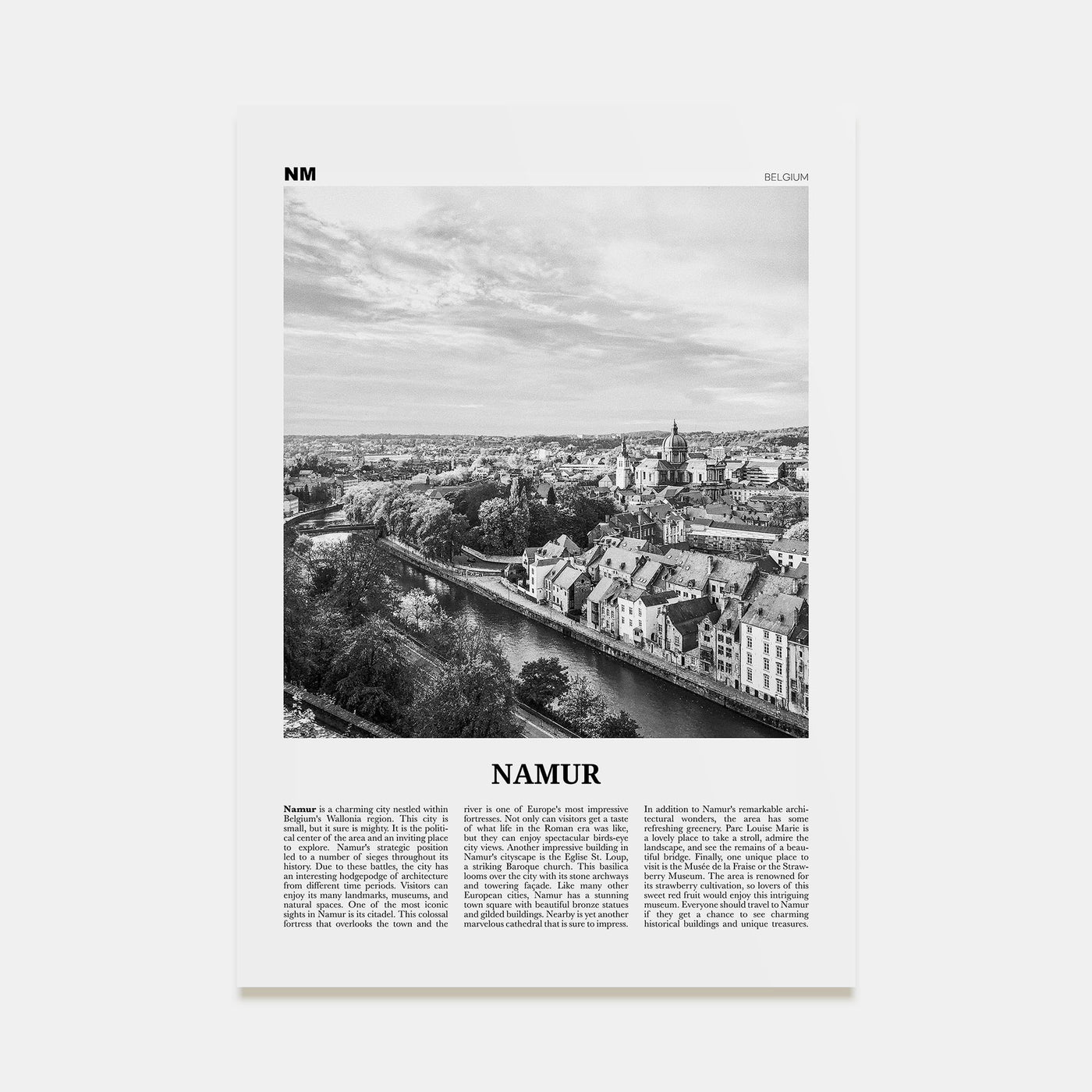 Namur Travel B&W Poster