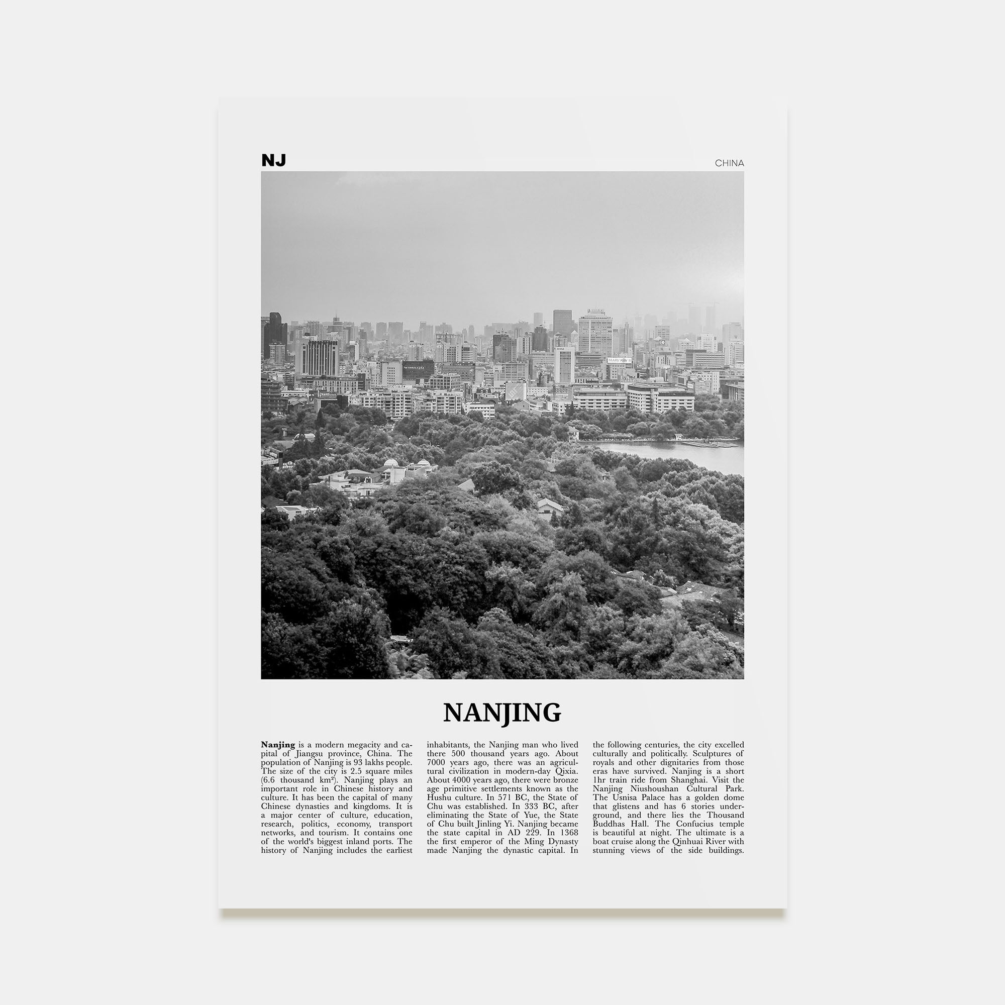 Nanjing Travel B&W Poster