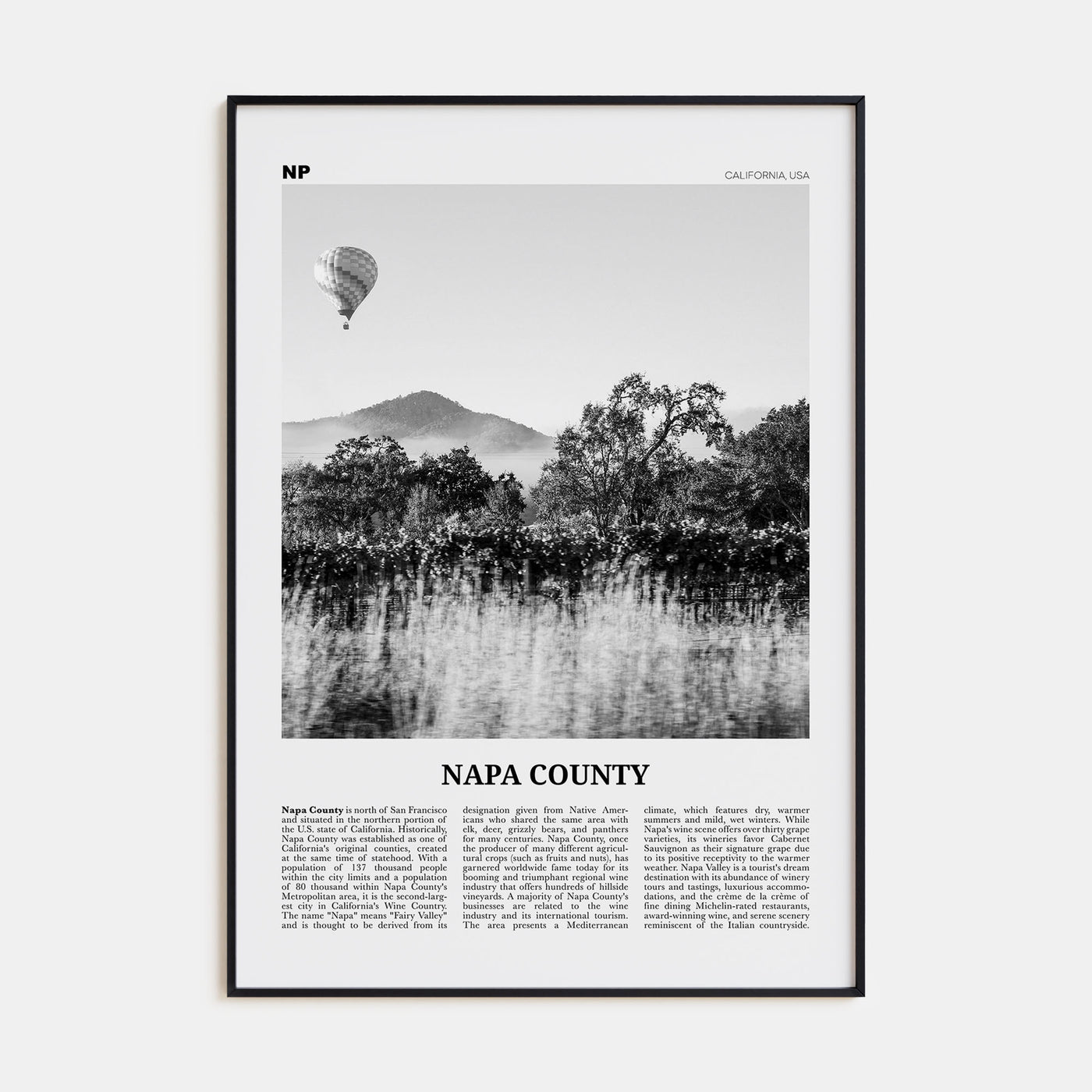 Napa County Travel B&W Poster