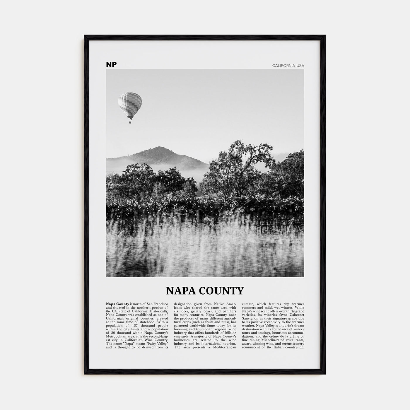 Napa County Travel B&W Poster