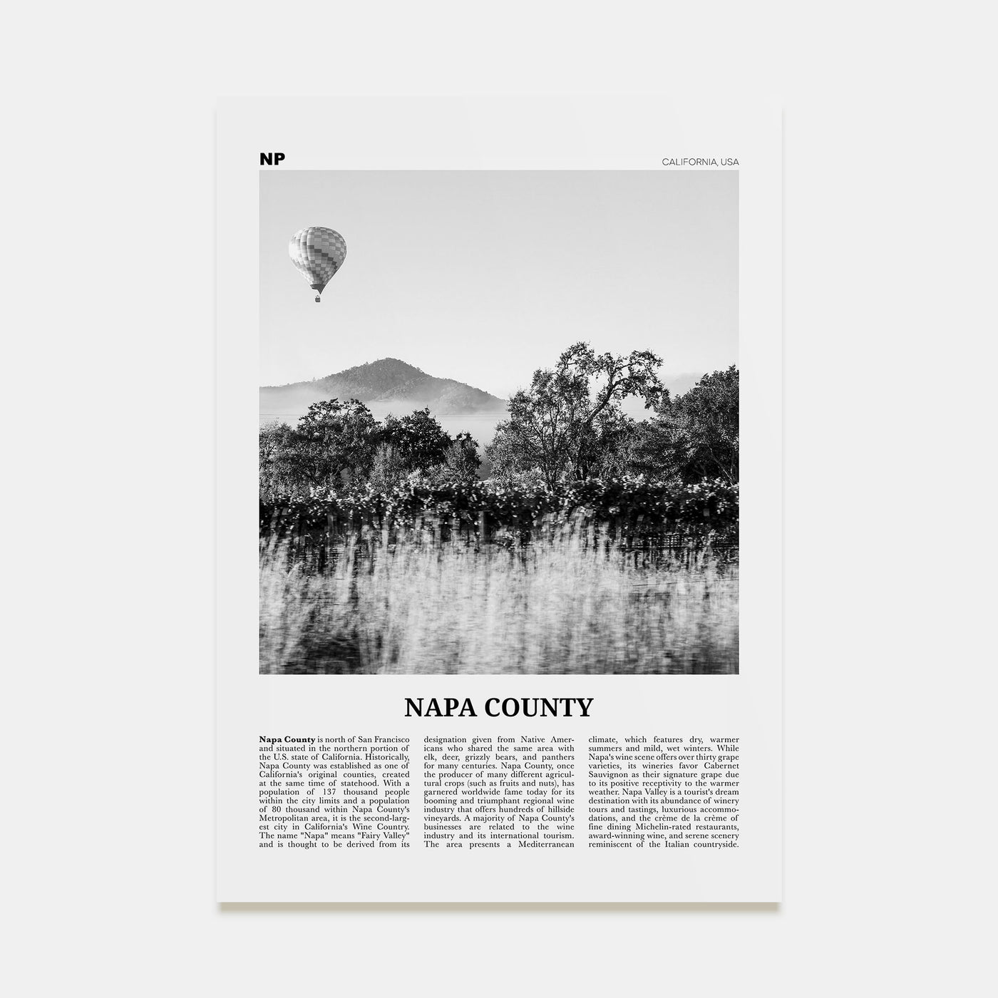 Napa County Travel B&W Poster