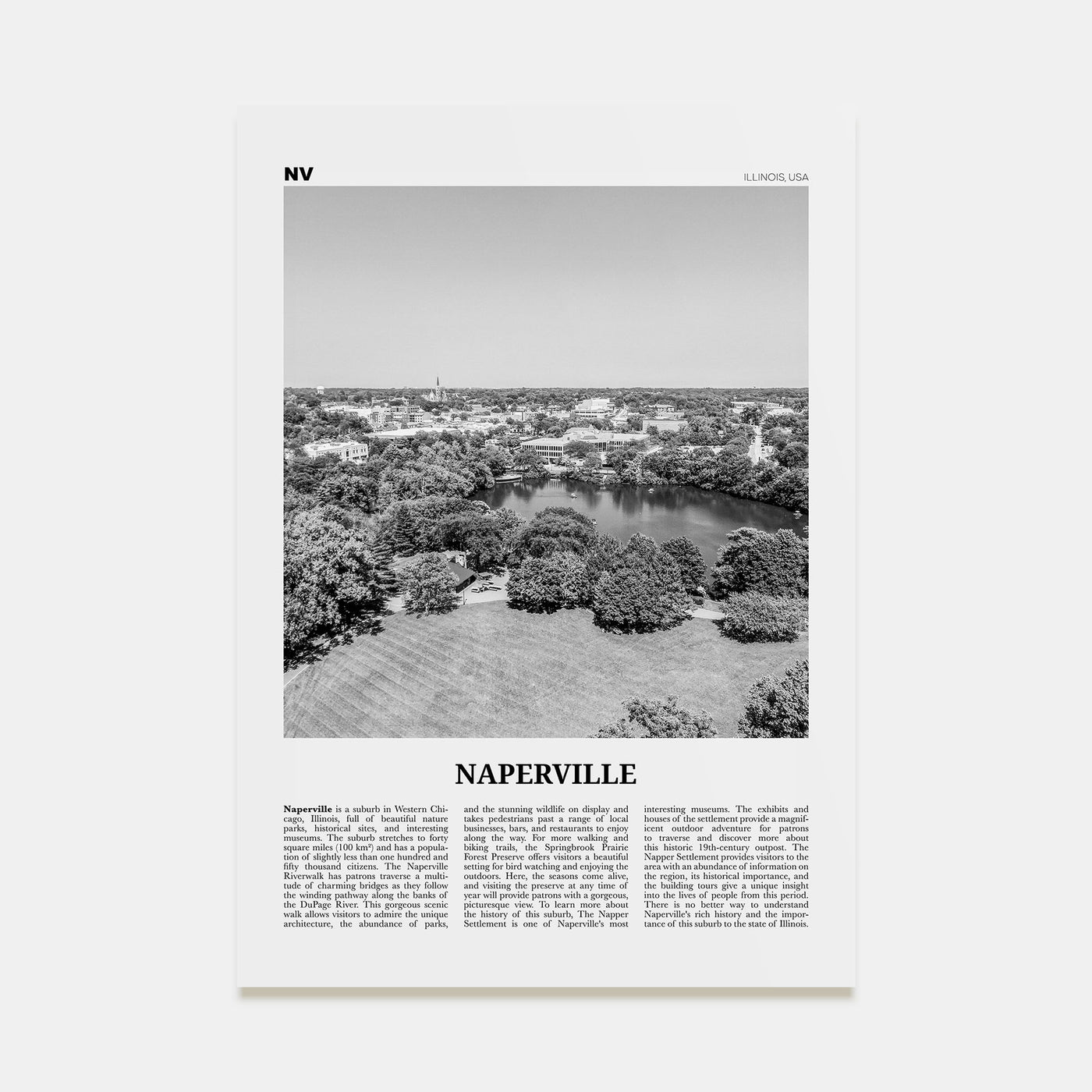 Naperville Travel B&W Poster