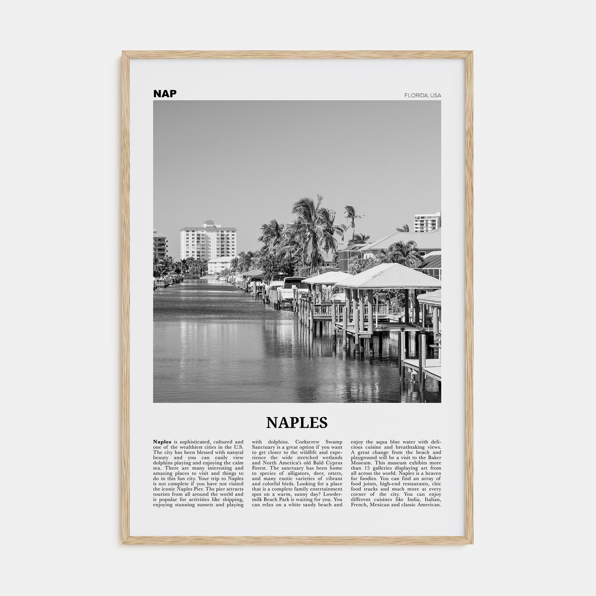 Naples, Florida Travel B&W Poster