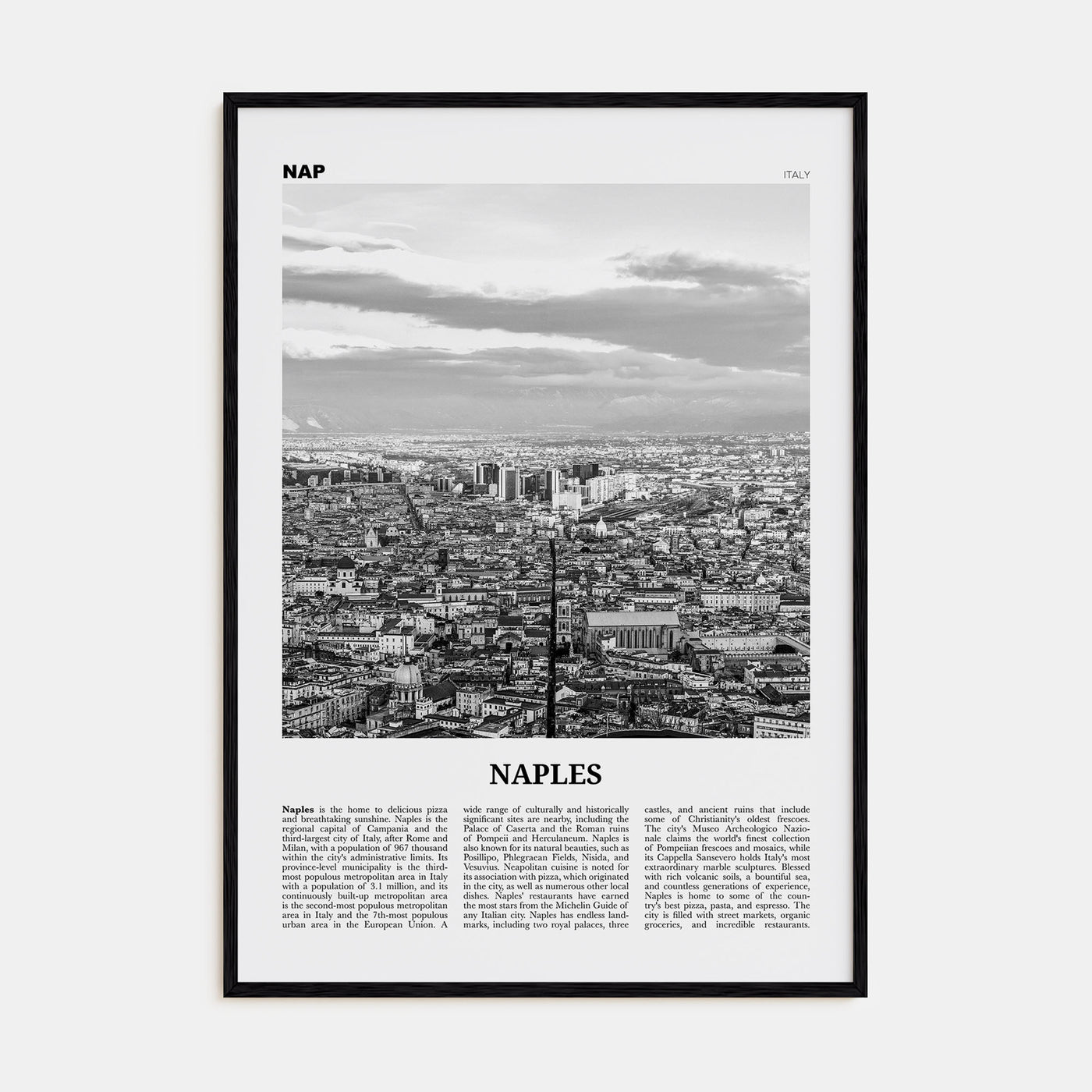 Naples, Italy Travel B&W No 2 Poster
