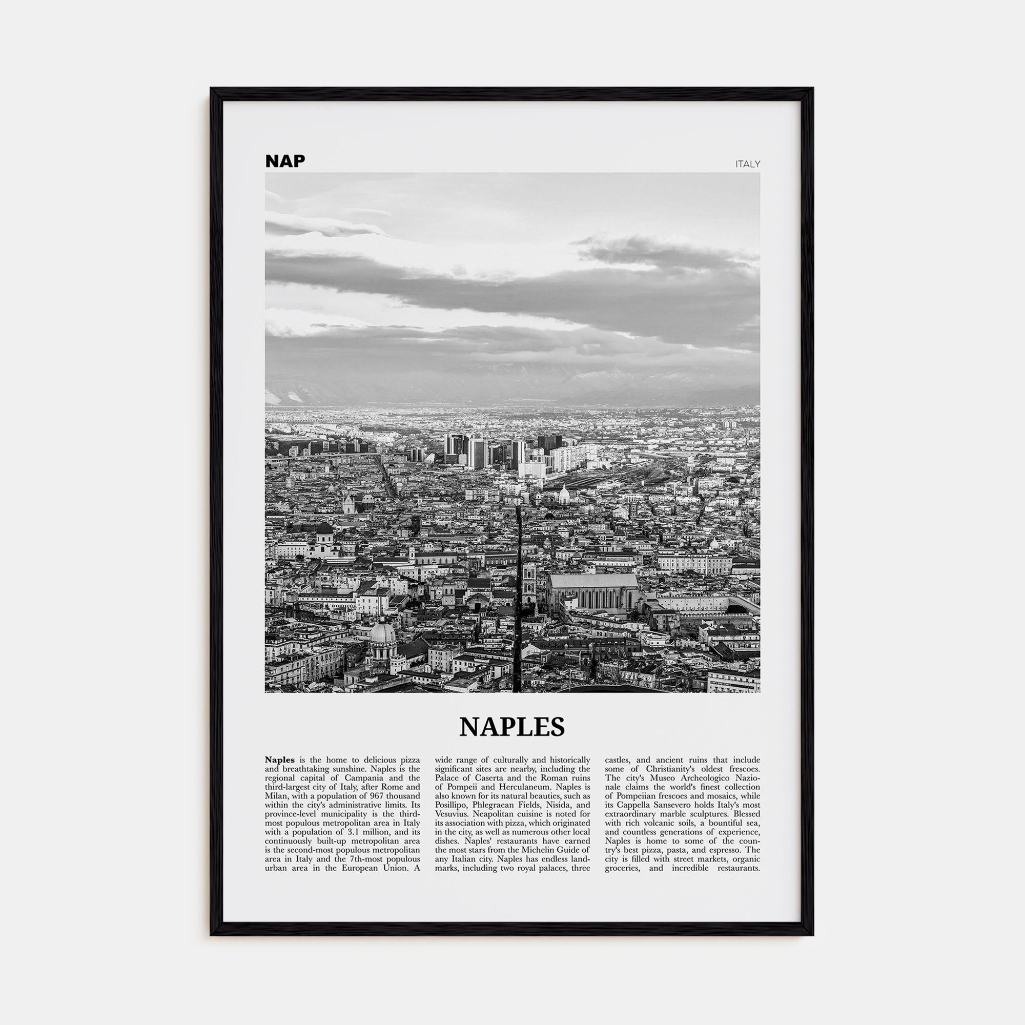 Naples, Italy Travel B&W No 2 Poster