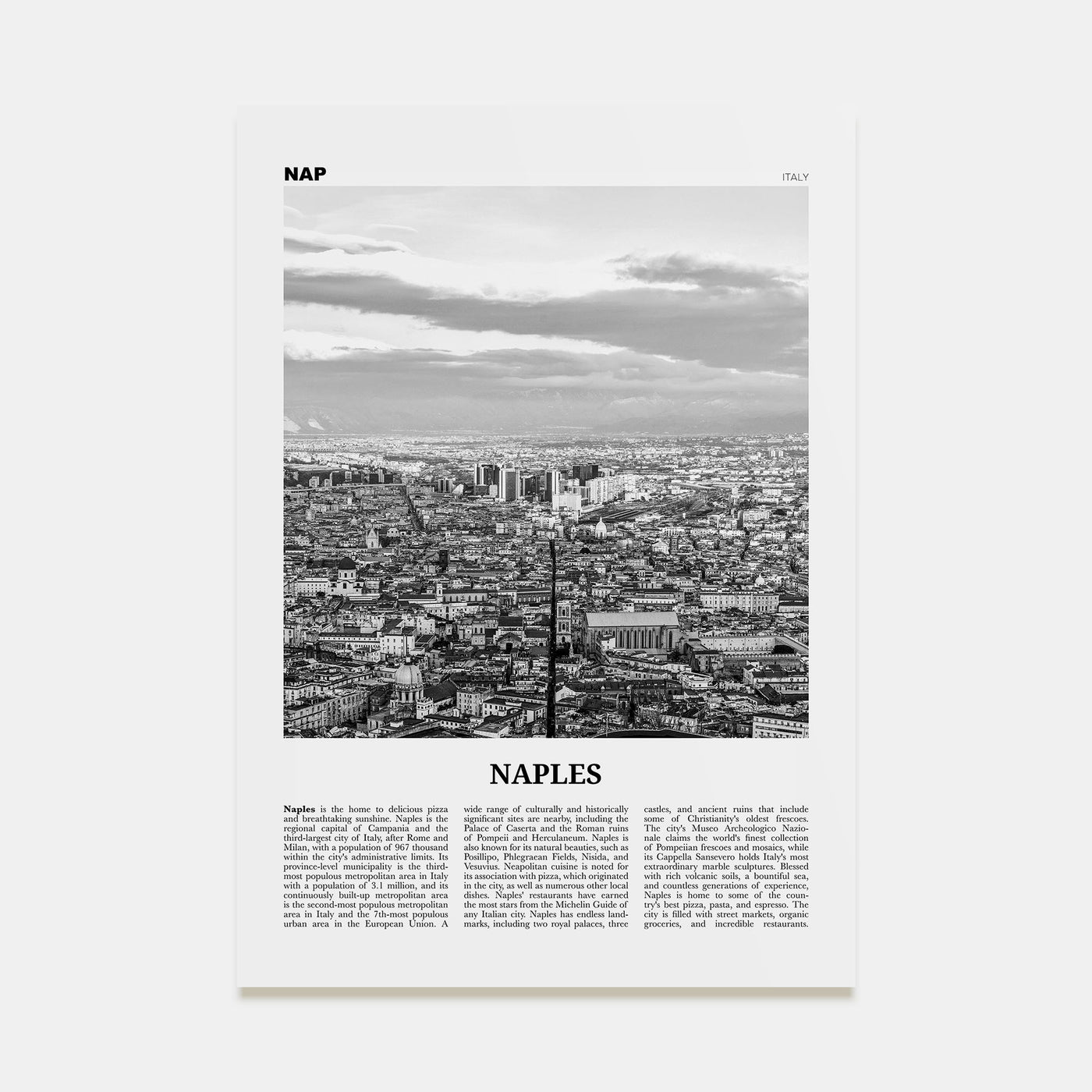 Naples, Italy Travel B&W No 2 Poster