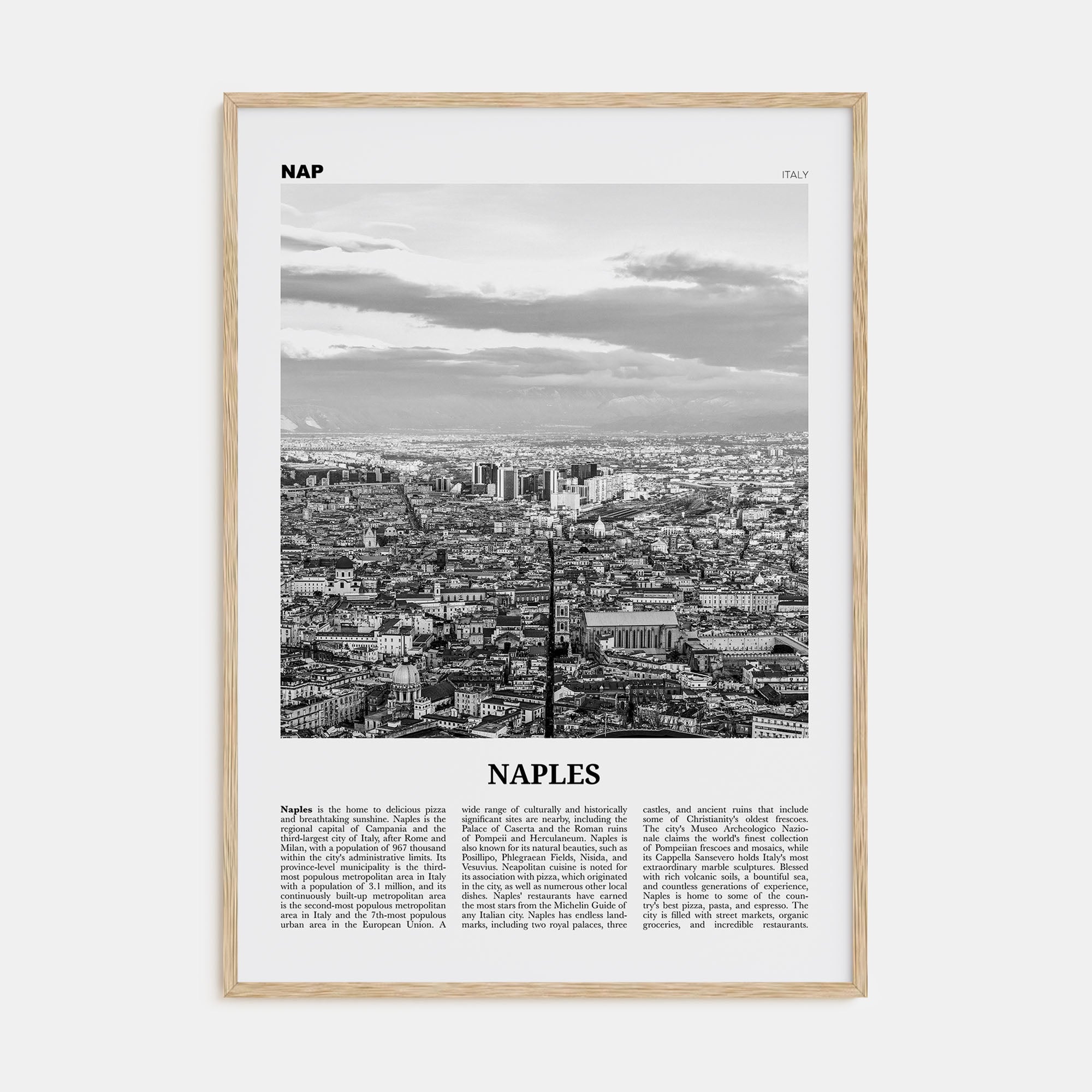 Naples, Italy Travel B&W No 2 Poster