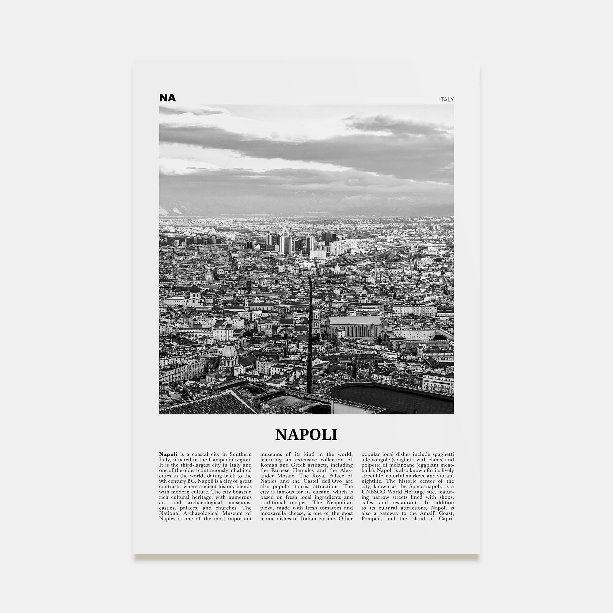 Napoli Travel B&W Poster
