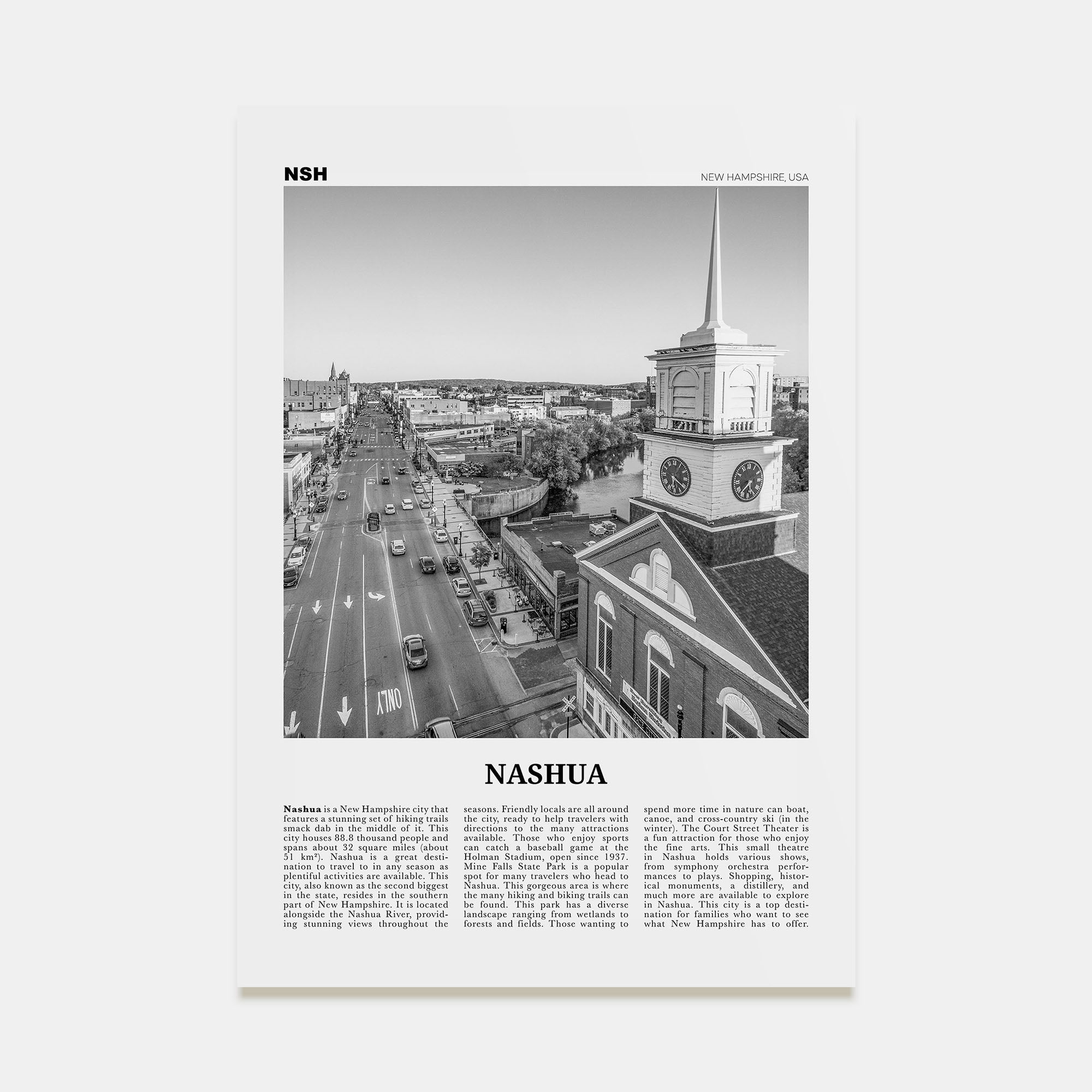 Nashua Travel B&W Poster