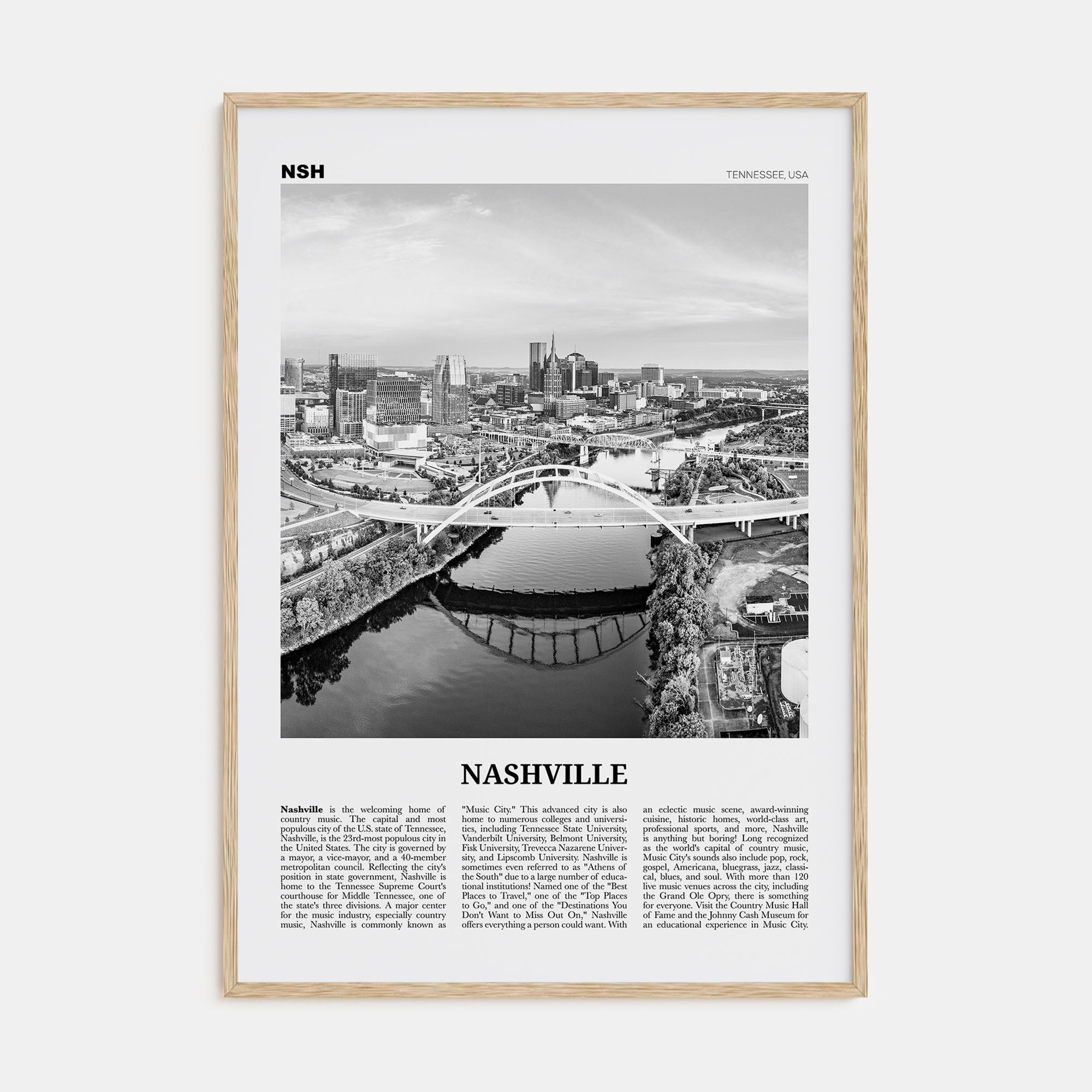 Nashville Travel B&W No 1 Poster